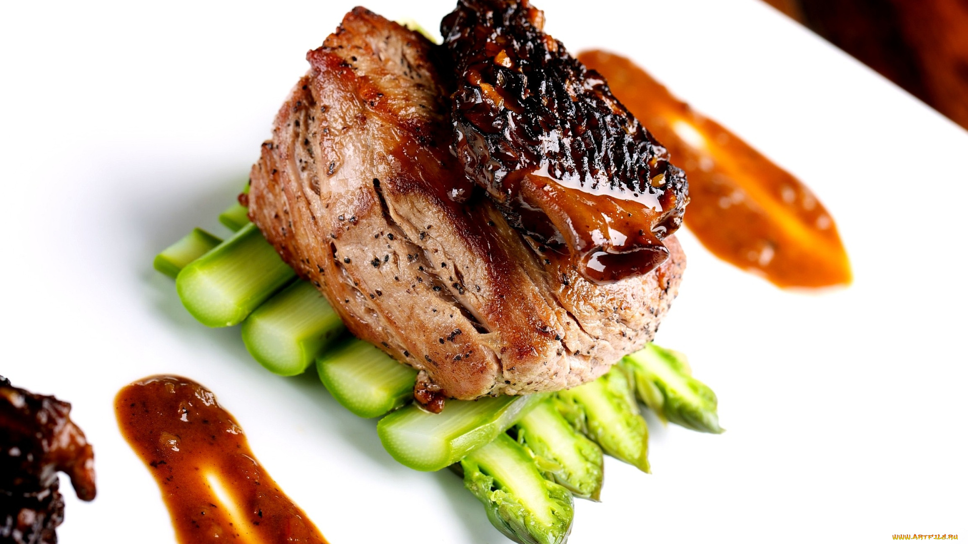 еда, мясные, блюда, спаржа, сморчок, мясо, гурман