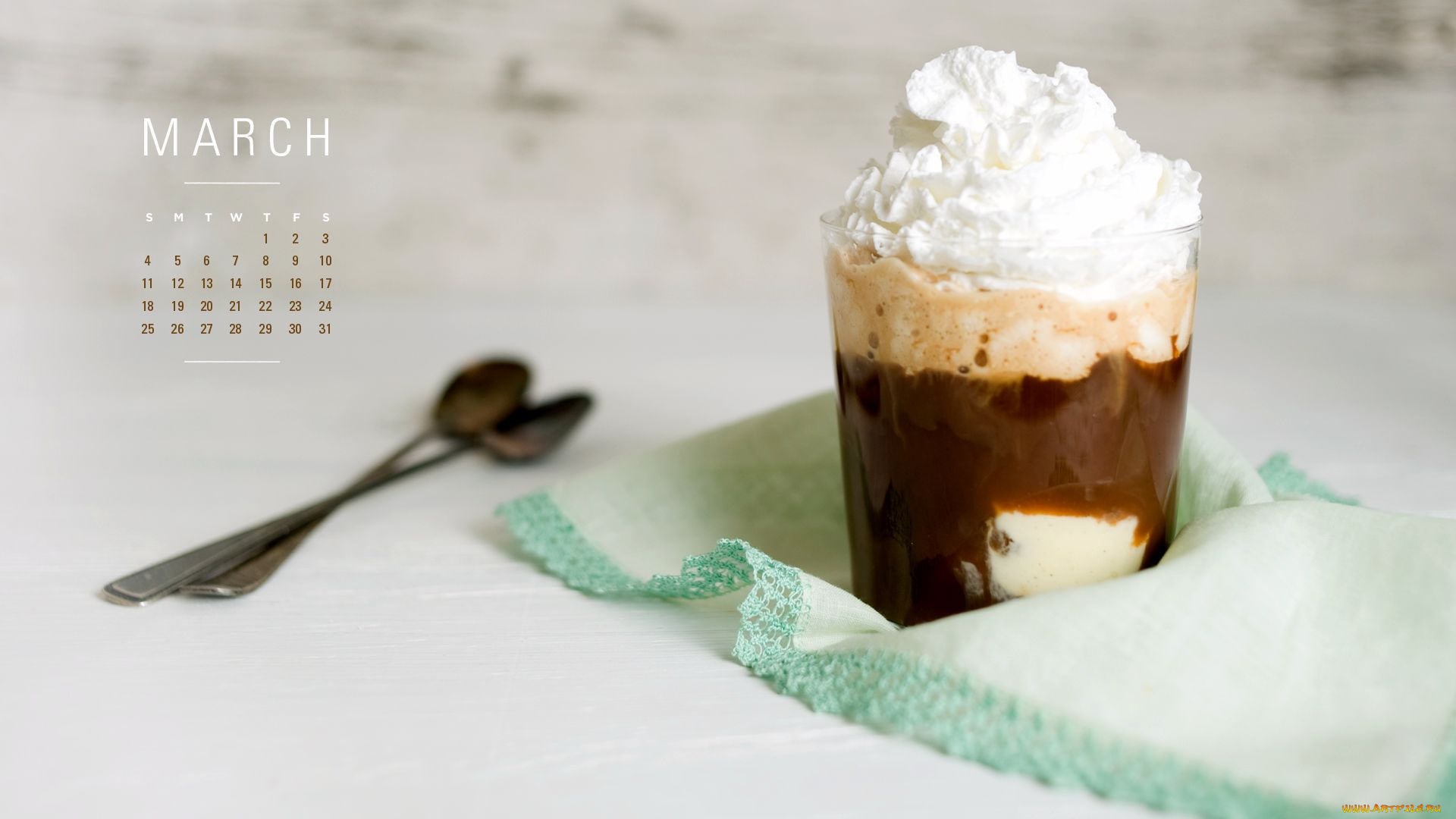 календари, еда, стакан, капучино, крем, ложки