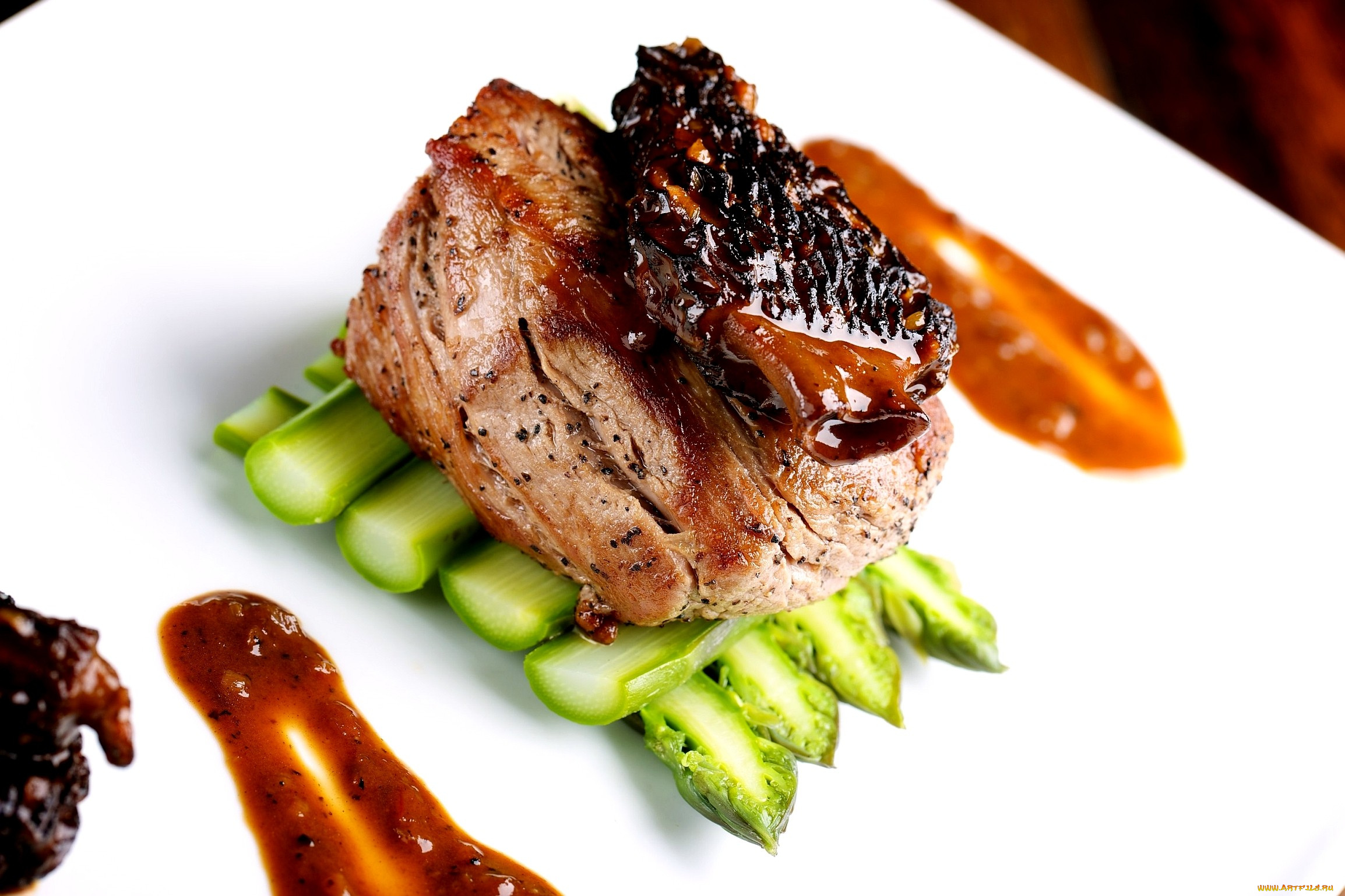 еда, мясные, блюда, спаржа, сморчок, мясо, гурман