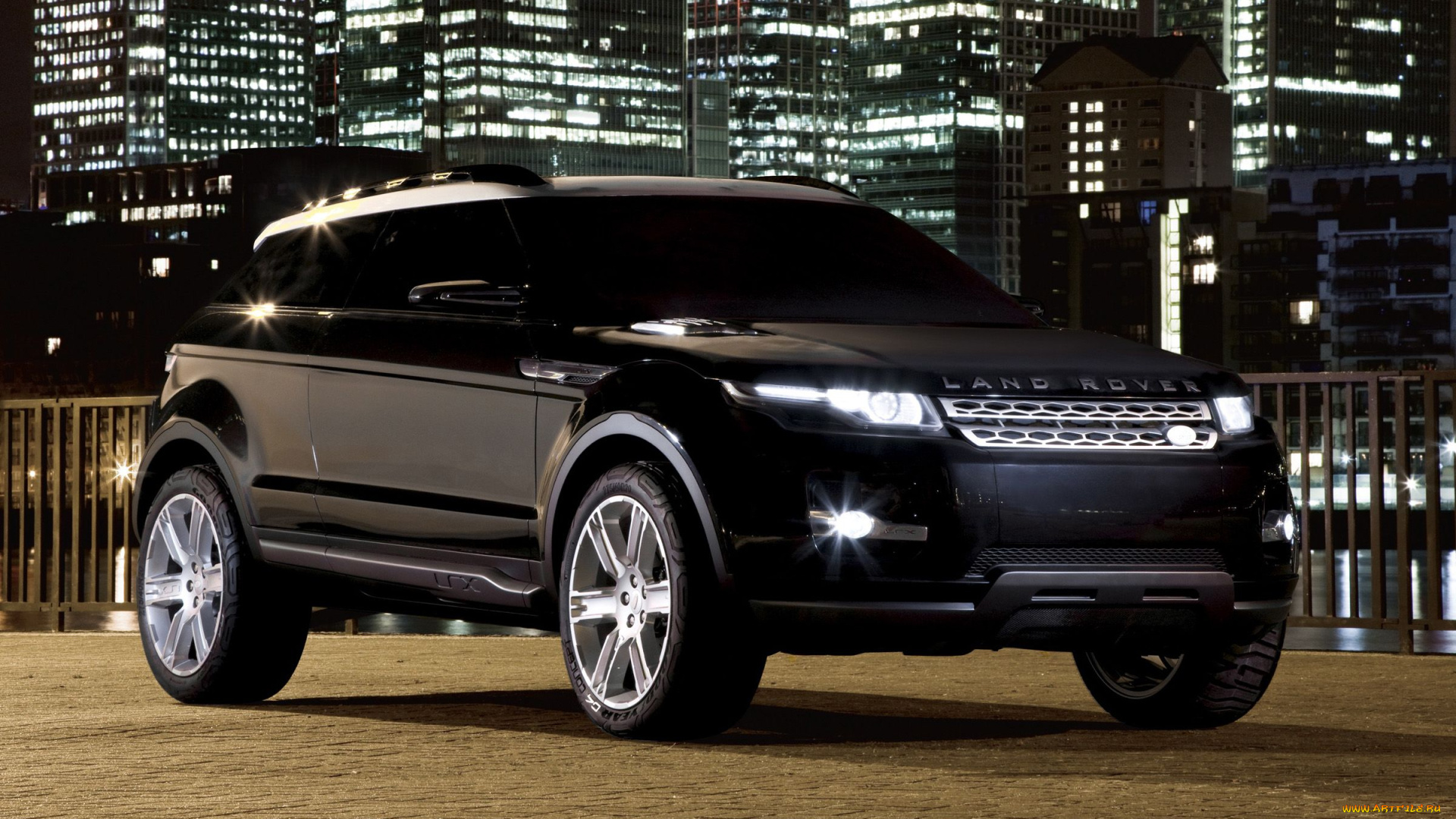 автомобили, land, rover, небоскребы, черный, огни