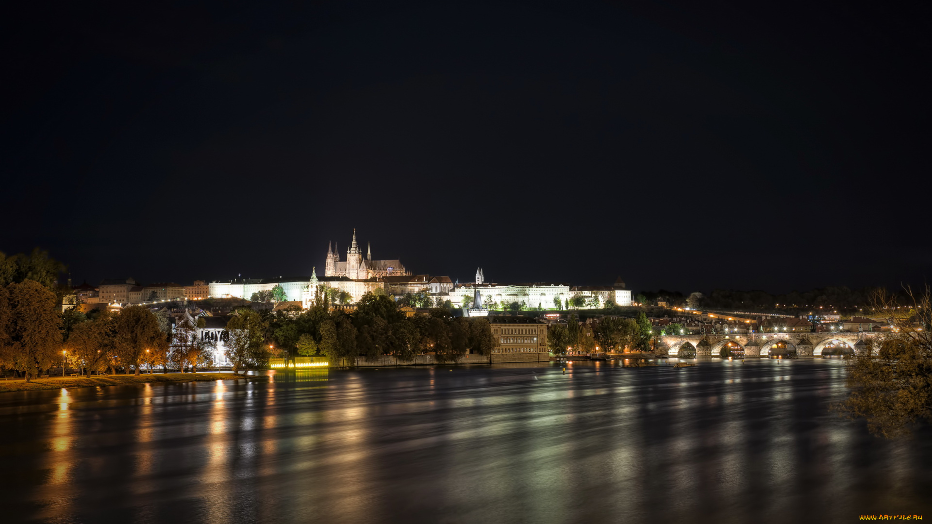 города, прага, Чехия, огни, ночь