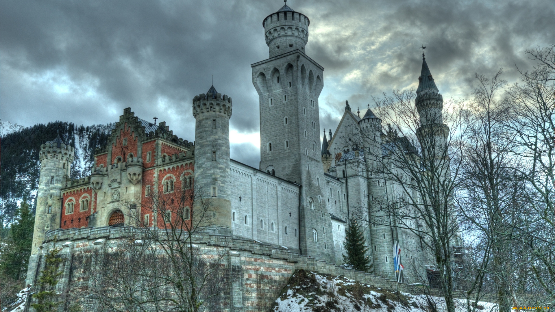 города, замок, нойшванштайн, германия, башни