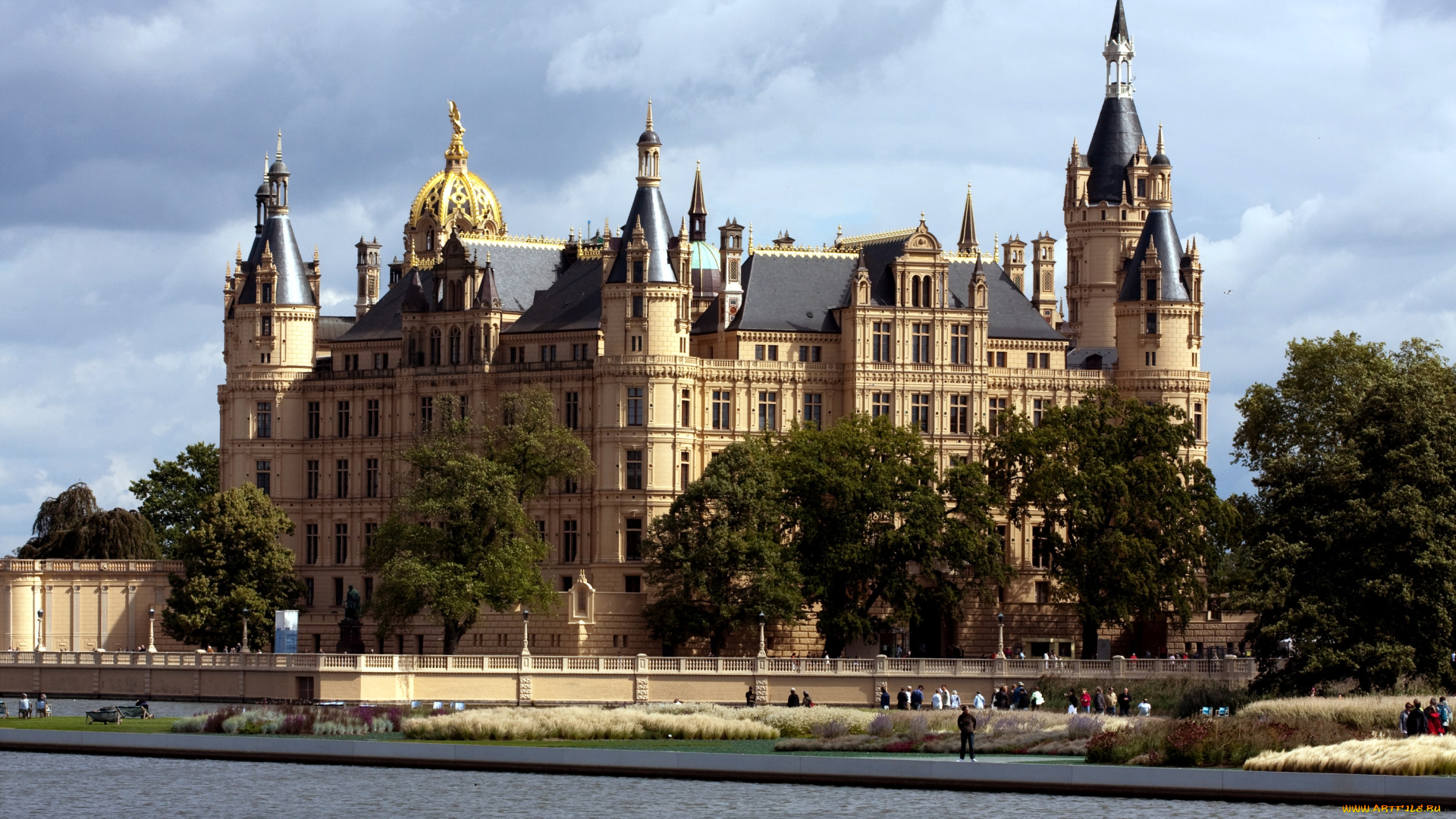 города, замок, шверин, германия, вода