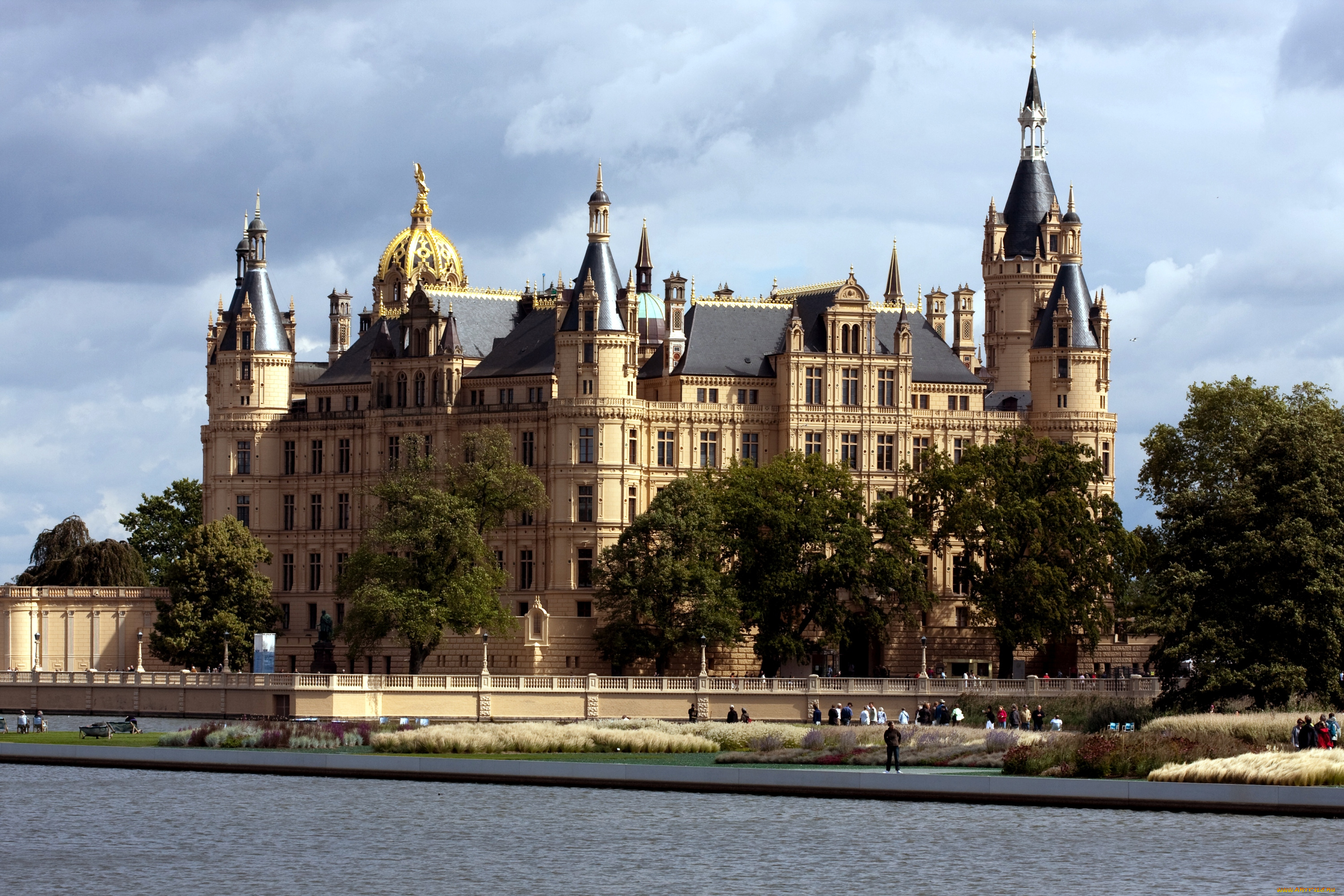 города, замок, шверин, германия, вода