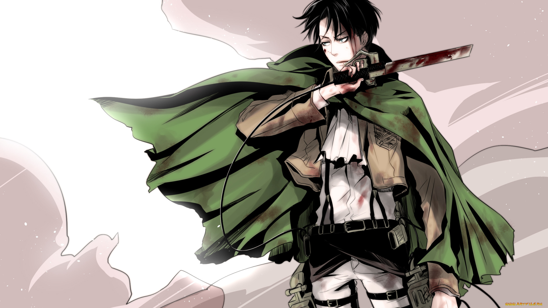 аниме, shingeki, no, kyojin, shingekino, kyojin, ветер, солдат, парень, touya101, art, клинки, кровь, жест, спокойствие, безразличие, rivaille