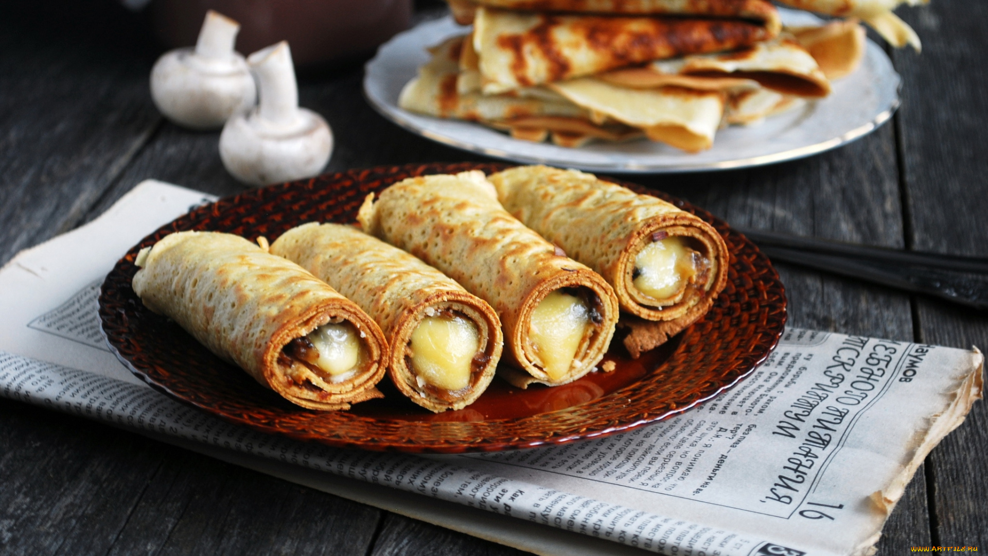 еда, блины, , оладьи, газета, сгущенка