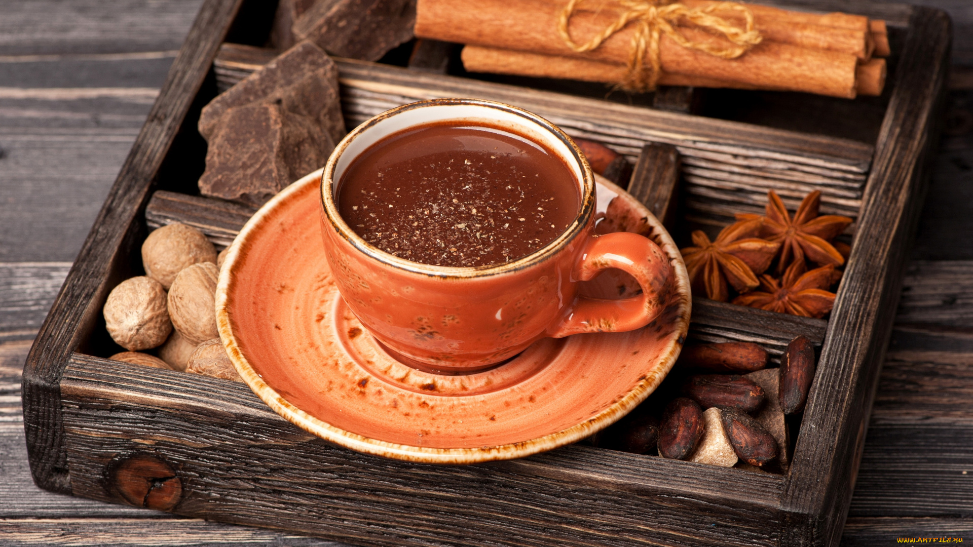 еда, кофе, , кофейные, зёрна, напиток, горячий, шоколад, чашка, блюдце, орехи, корица, анис, пряности