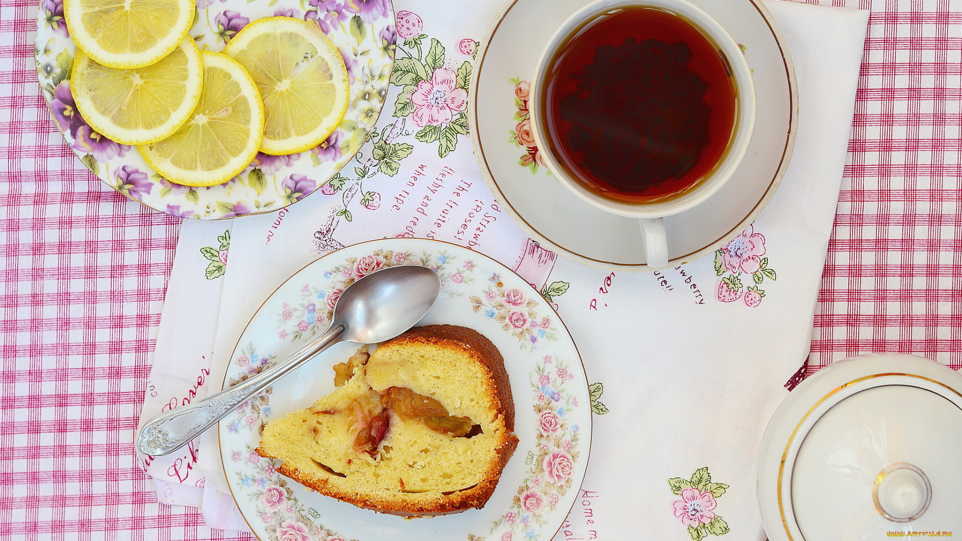 еда, напитки, , Чай, лимон, пирог, завтрак, чай