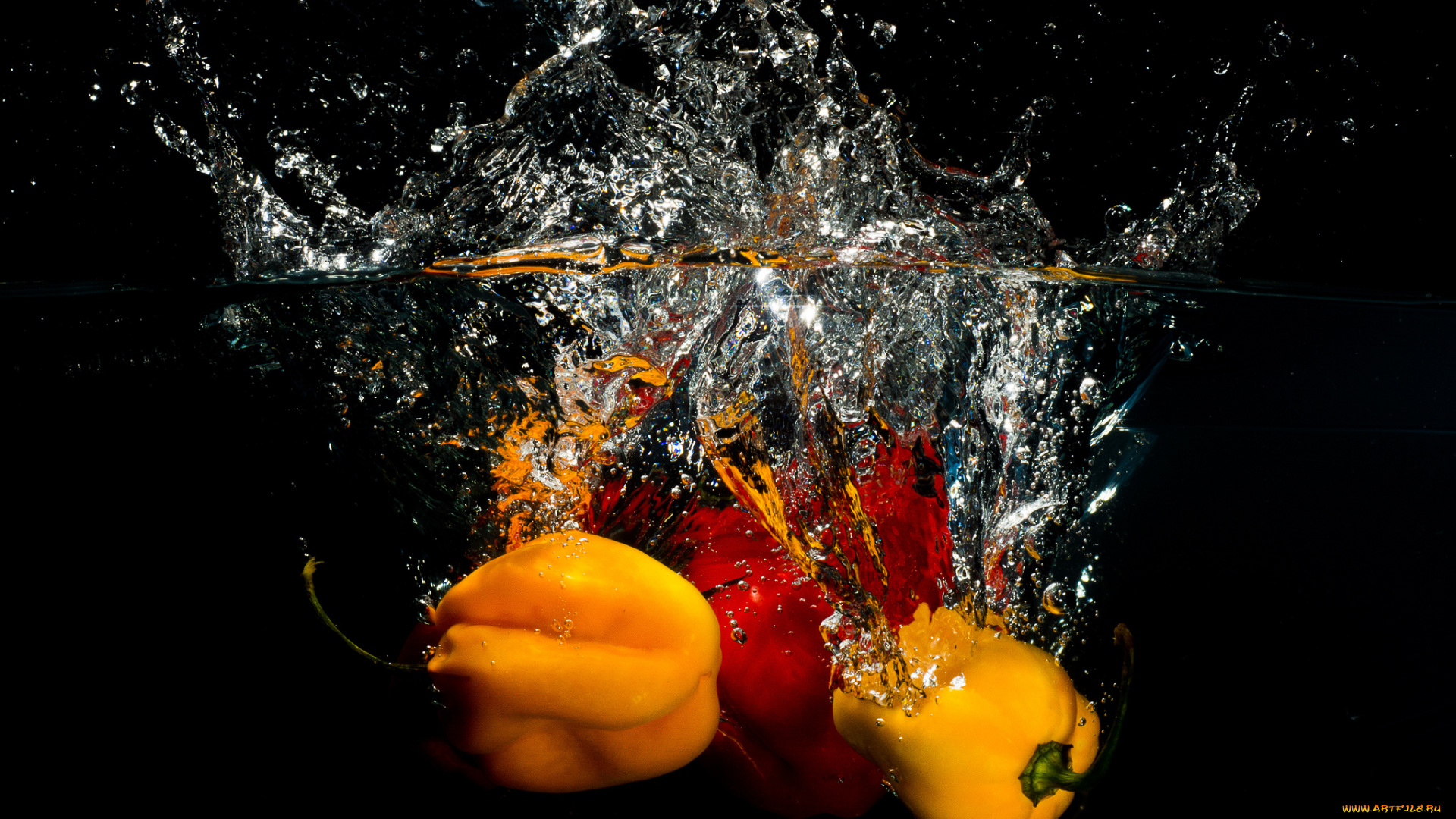 еда, перец, брызги, вода