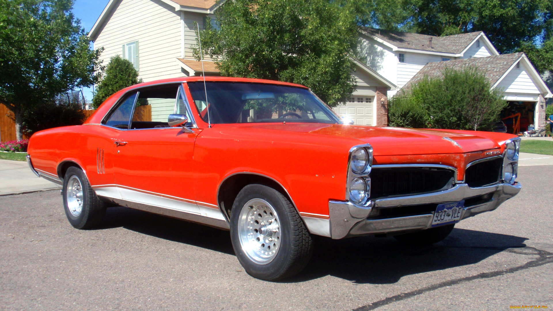 pontiac, gto, 1966, автомобили, выставки, и, уличные, фото, pontiac, gto, 1966, red, front, перед, красный, дом, парковка