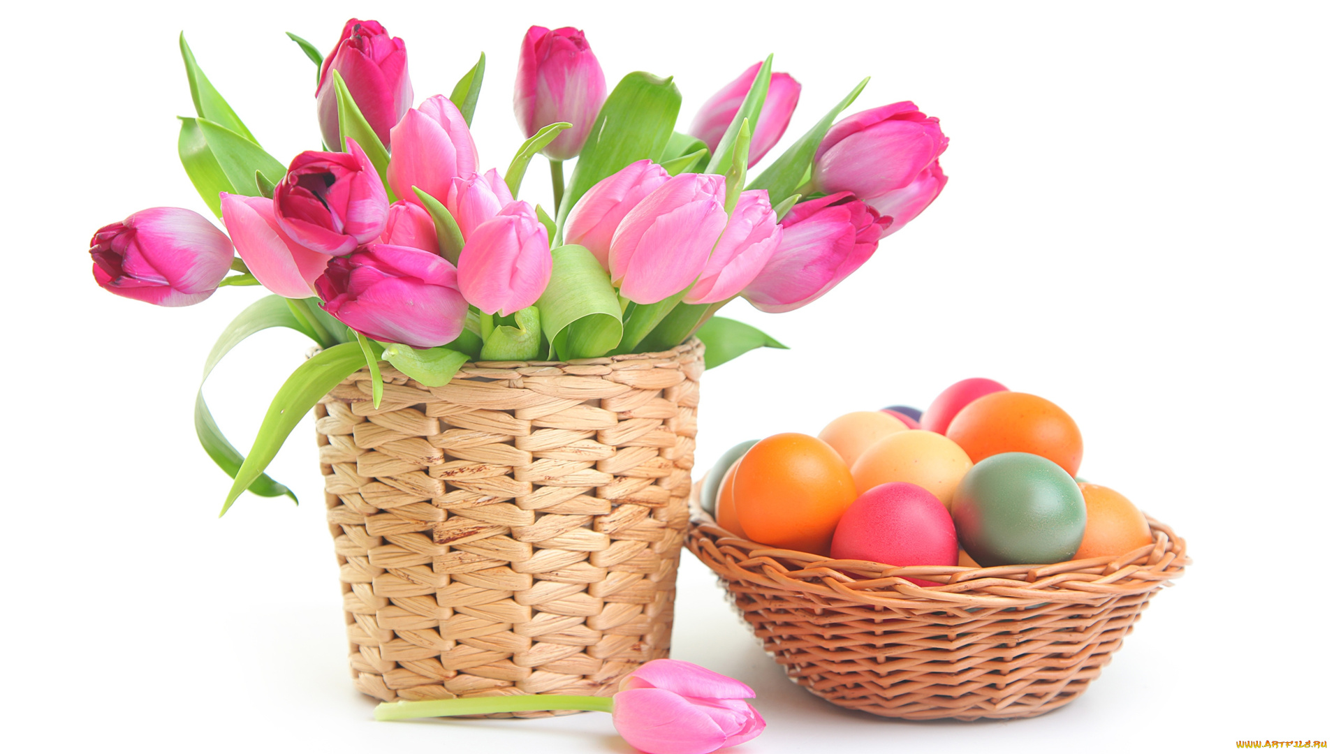 праздничные, пасха, тюльпаны, яйца, цветы