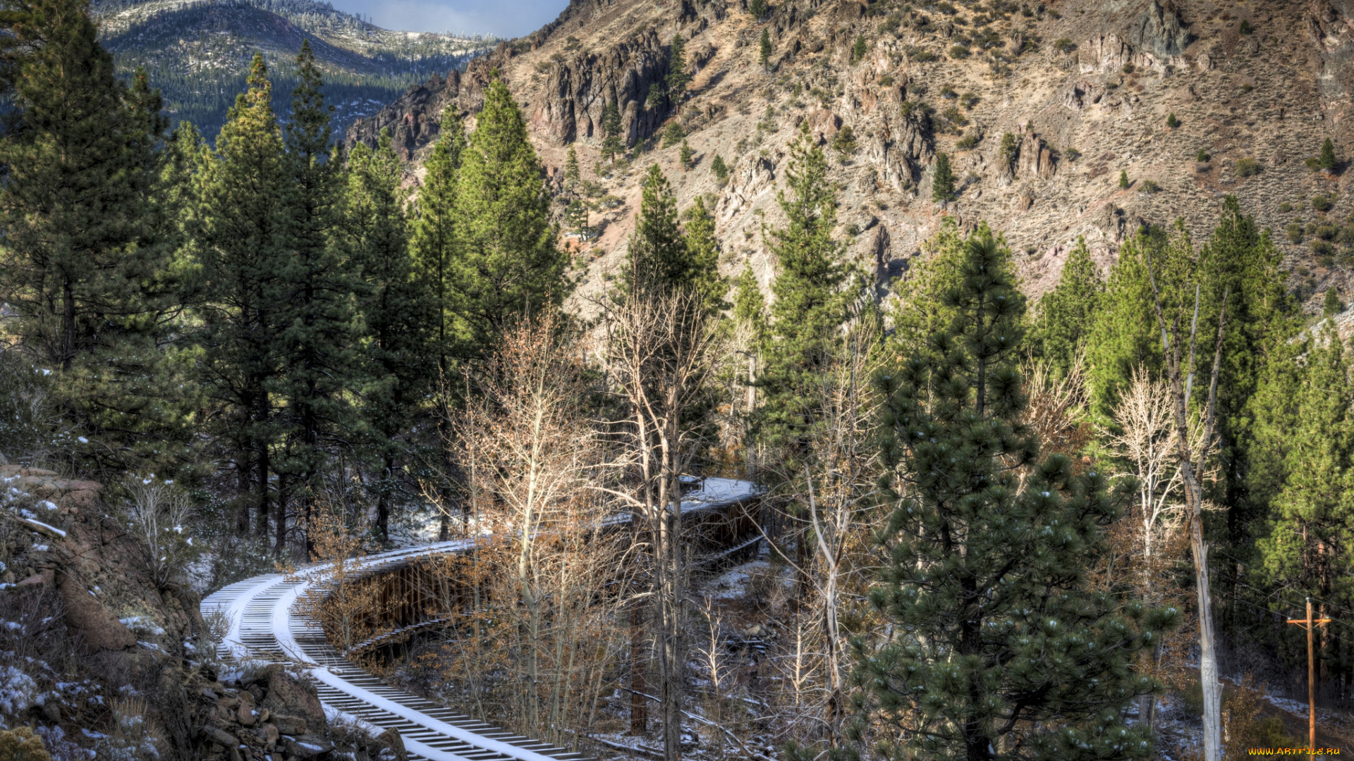 природа, дороги, дорога, лес, тучи, горы