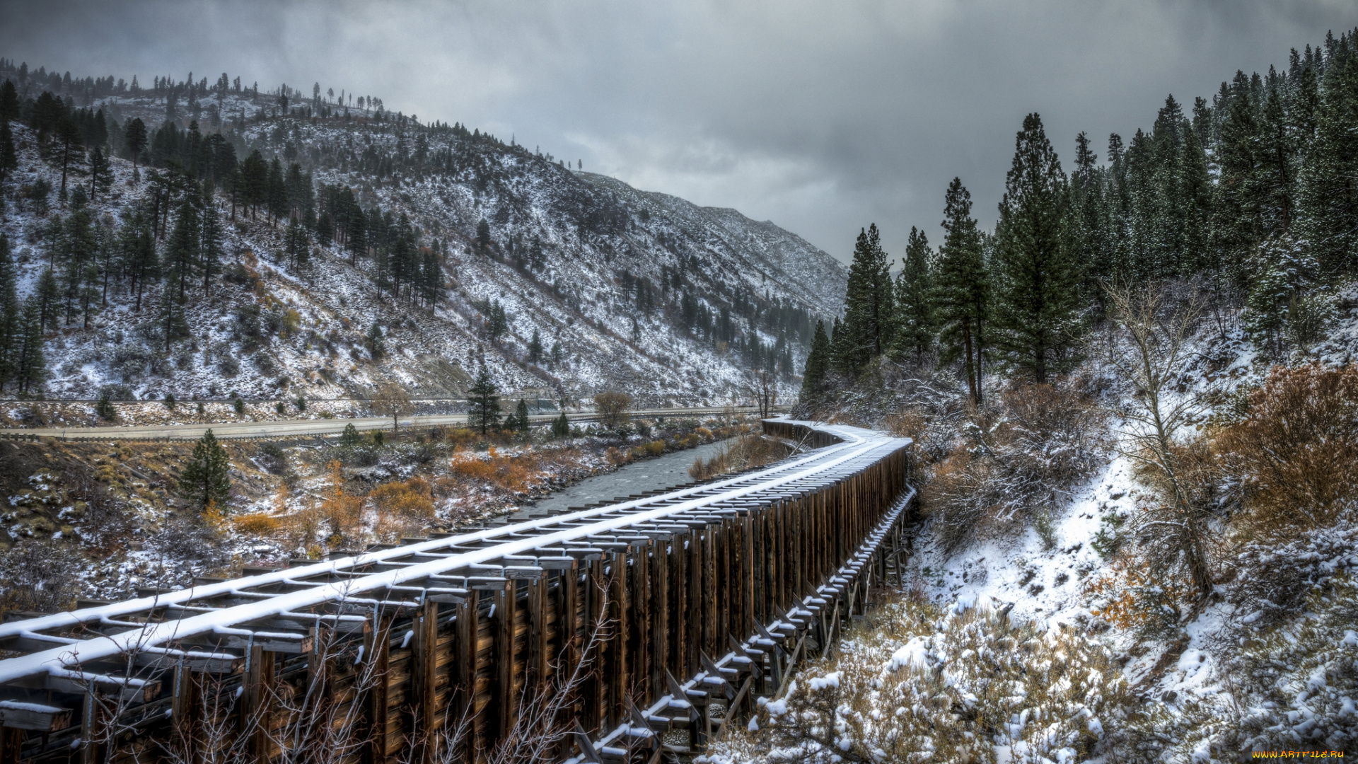 природа, дороги, тучи, дорога, лес, горы