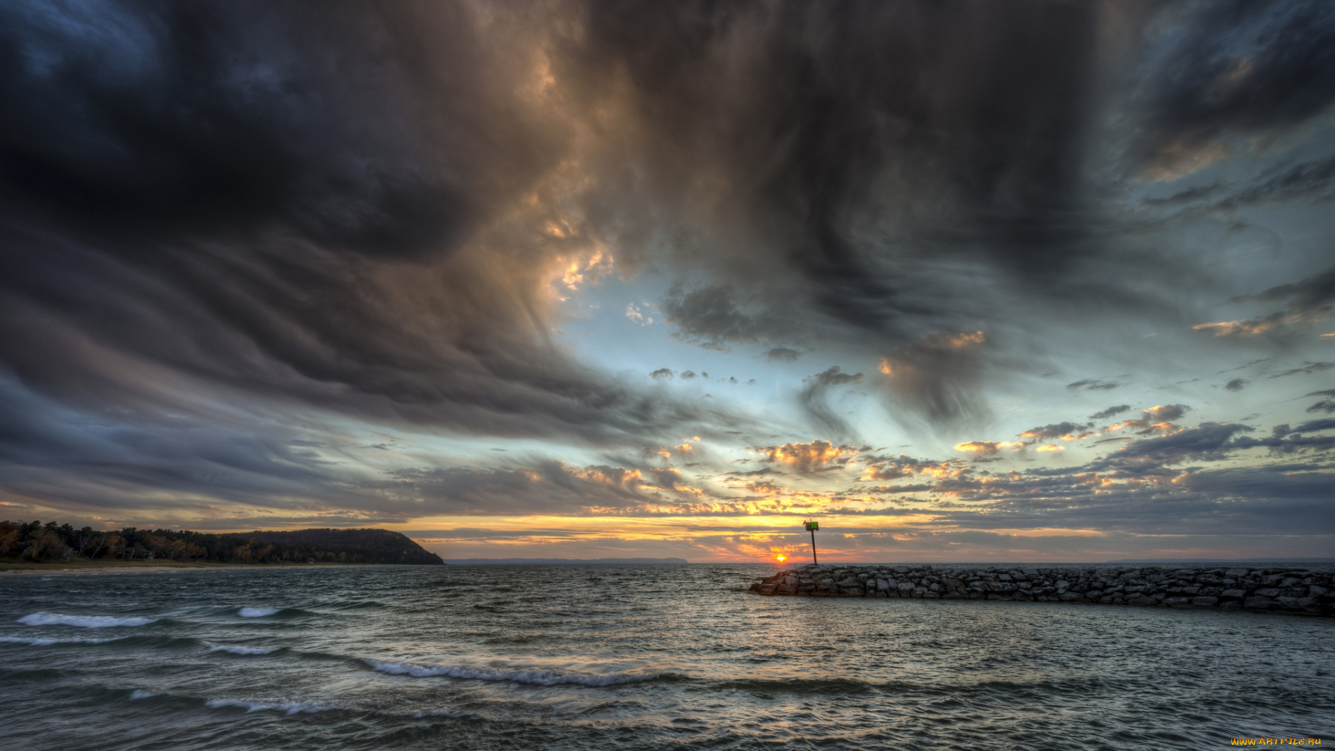 природа, моря, океаны, горизонт, океан, заря, тучи