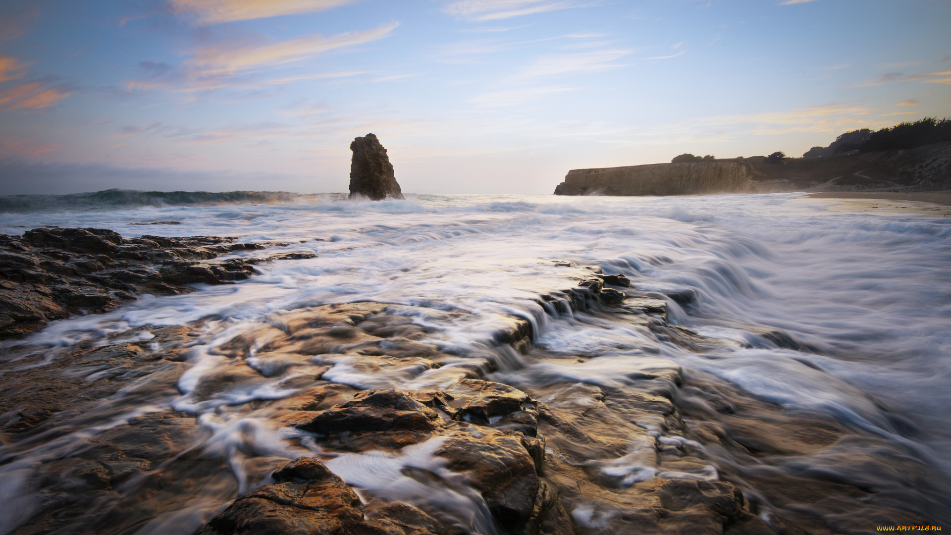 природа, побережье, волны, скала, камни, океан