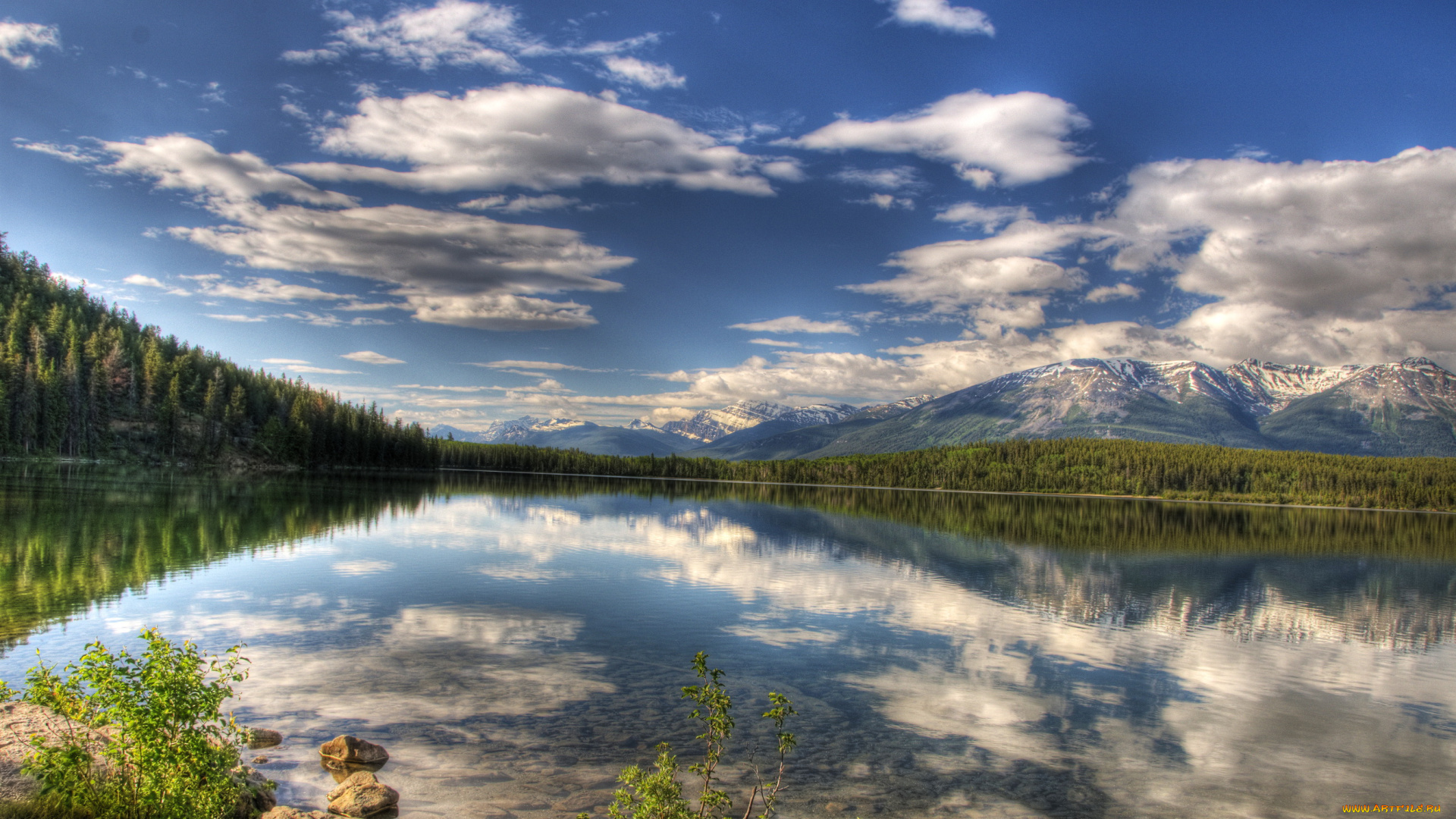 природа, реки, озера, jasper, lake, pyramid, canada, лес, озеро, горы