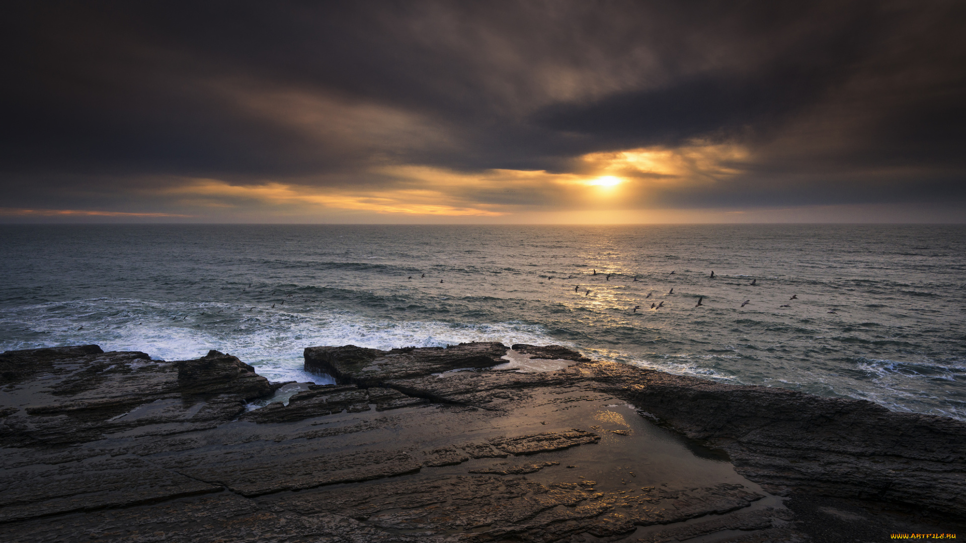 природа, восходы, закаты, свет, океан, тучи, камни, горизонт, кляж
