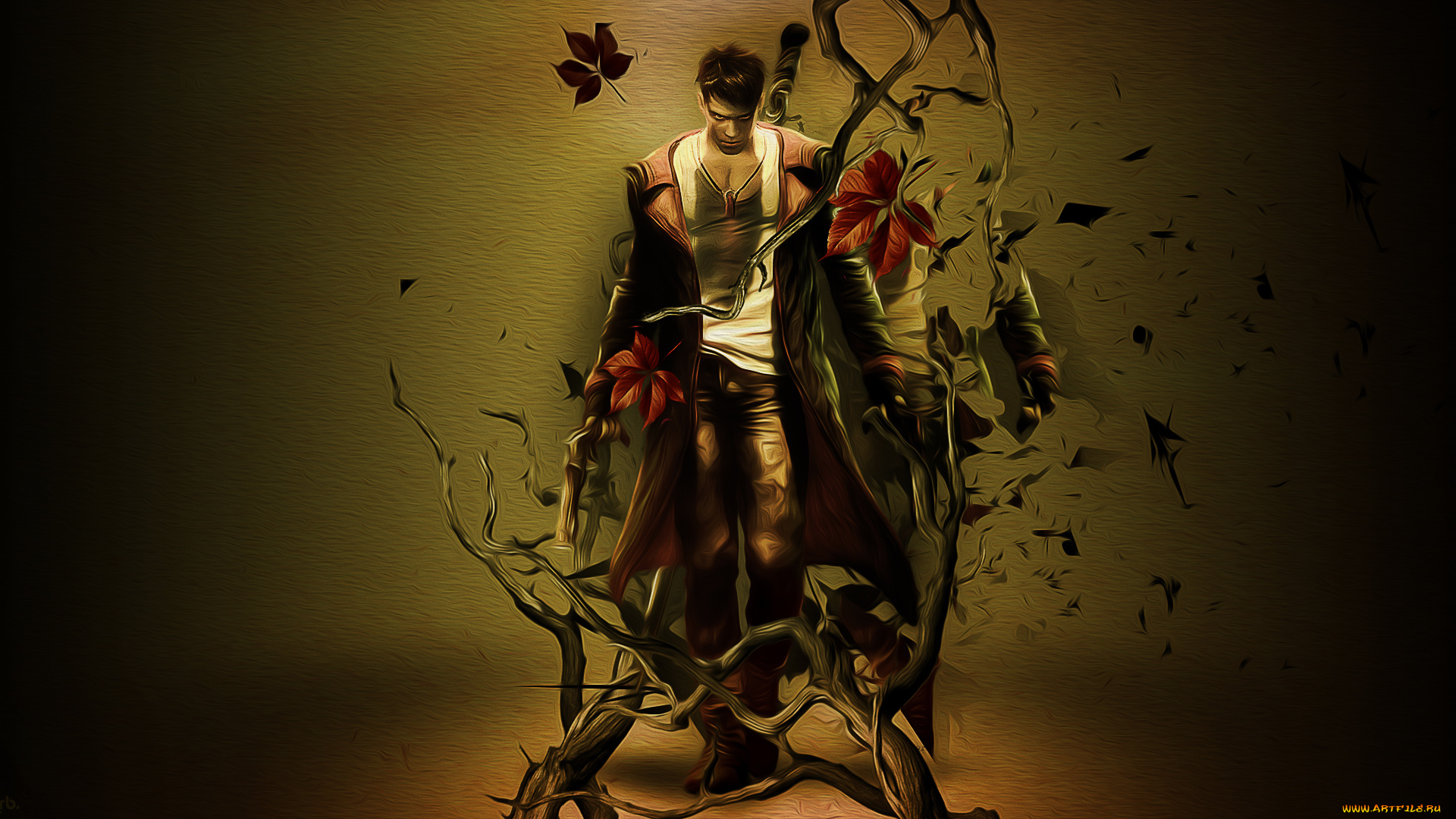 видео, игры, devil, may, cry, 4, данте, листья, плащ, ветки, взгляд, devil, may, cry, dmc