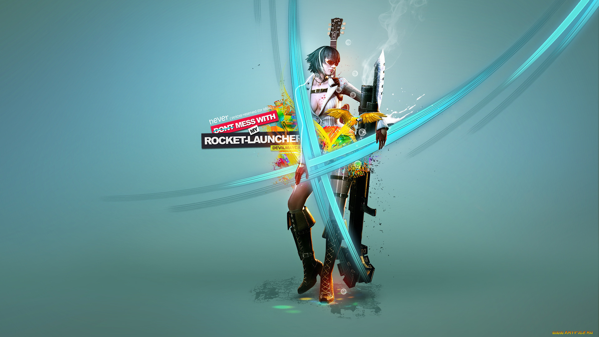 видео, игры, devil, may, cry, 4, очки, оружие, гитара, надписи, devil, may, cry, девушка, art