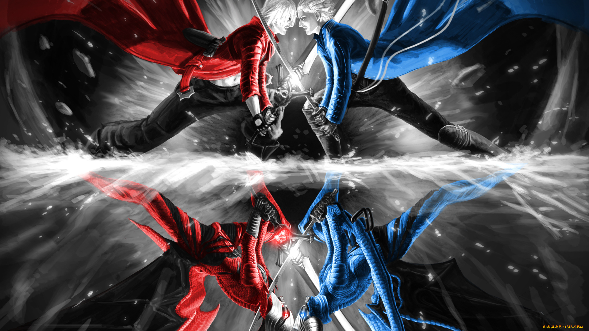 видео, игры, devil, may, cry, vergil, dante, devil, may, cry, арт, бой, демоны, данте