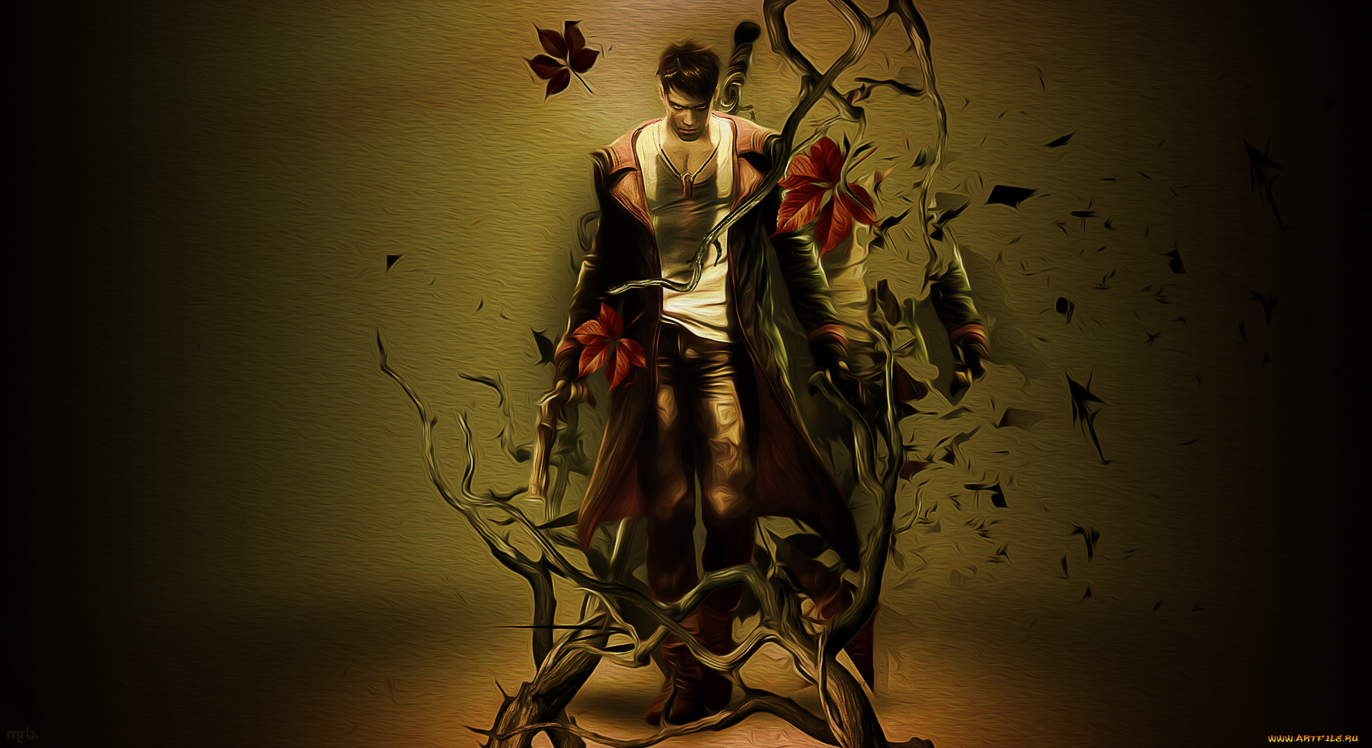 видео, игры, devil, may, cry, 4, данте, листья, плащ, ветки, взгляд, devil, may, cry, dmc