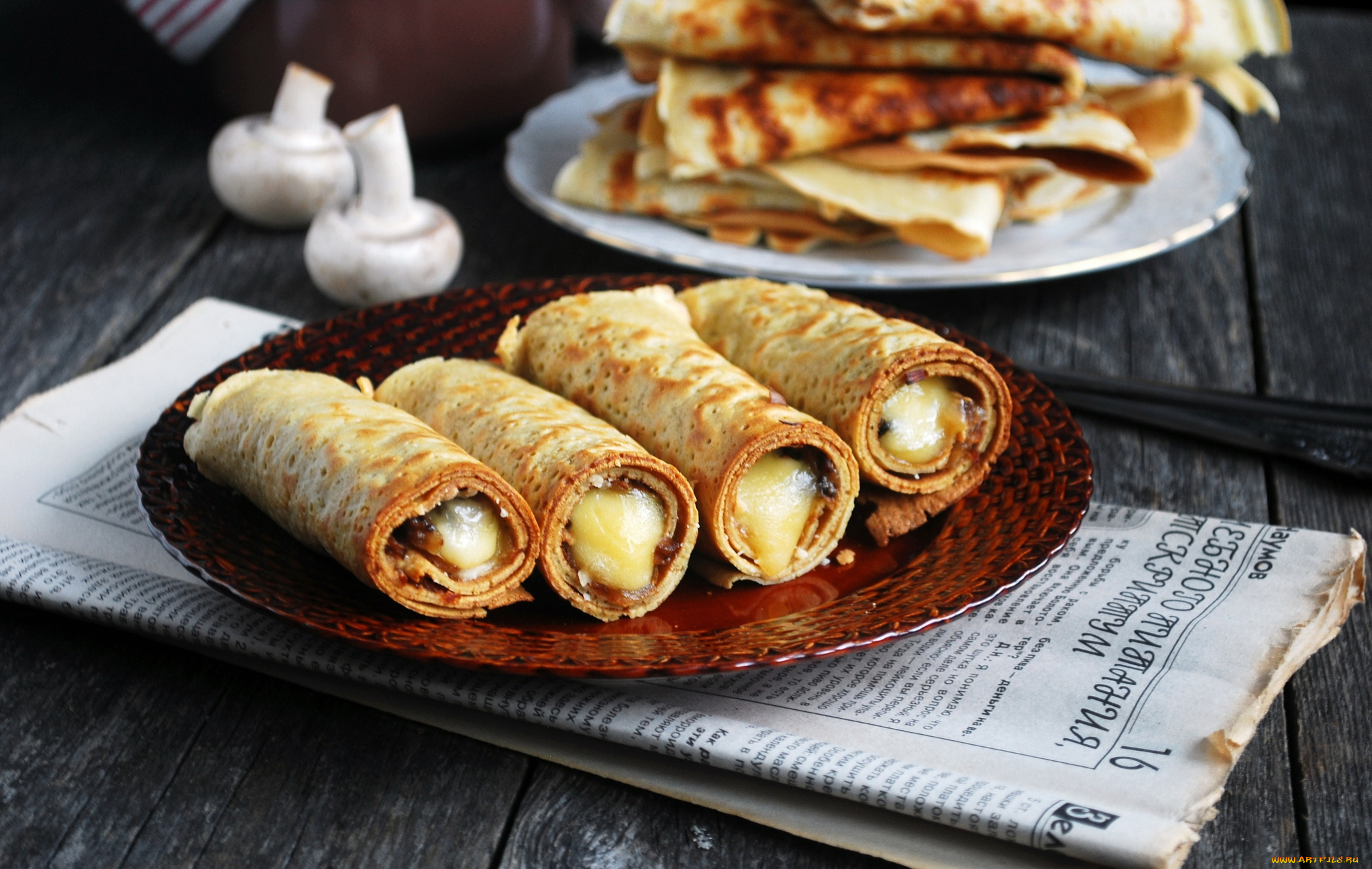 еда, блины, , оладьи, газета, сгущенка