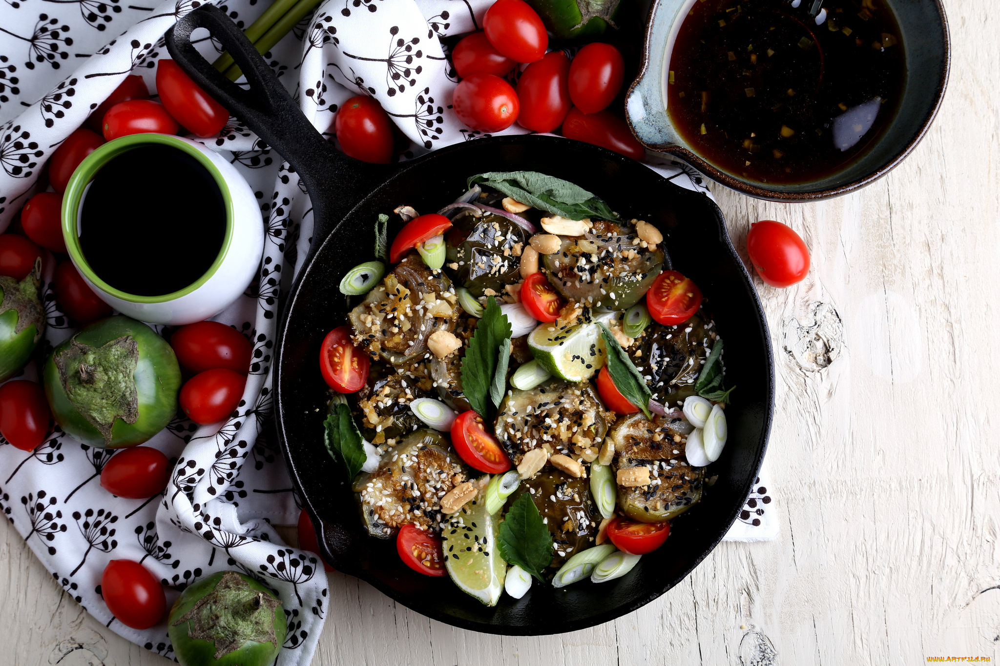 еда, вторые, блюда, тайская, кухня, баклажаны, помидоры