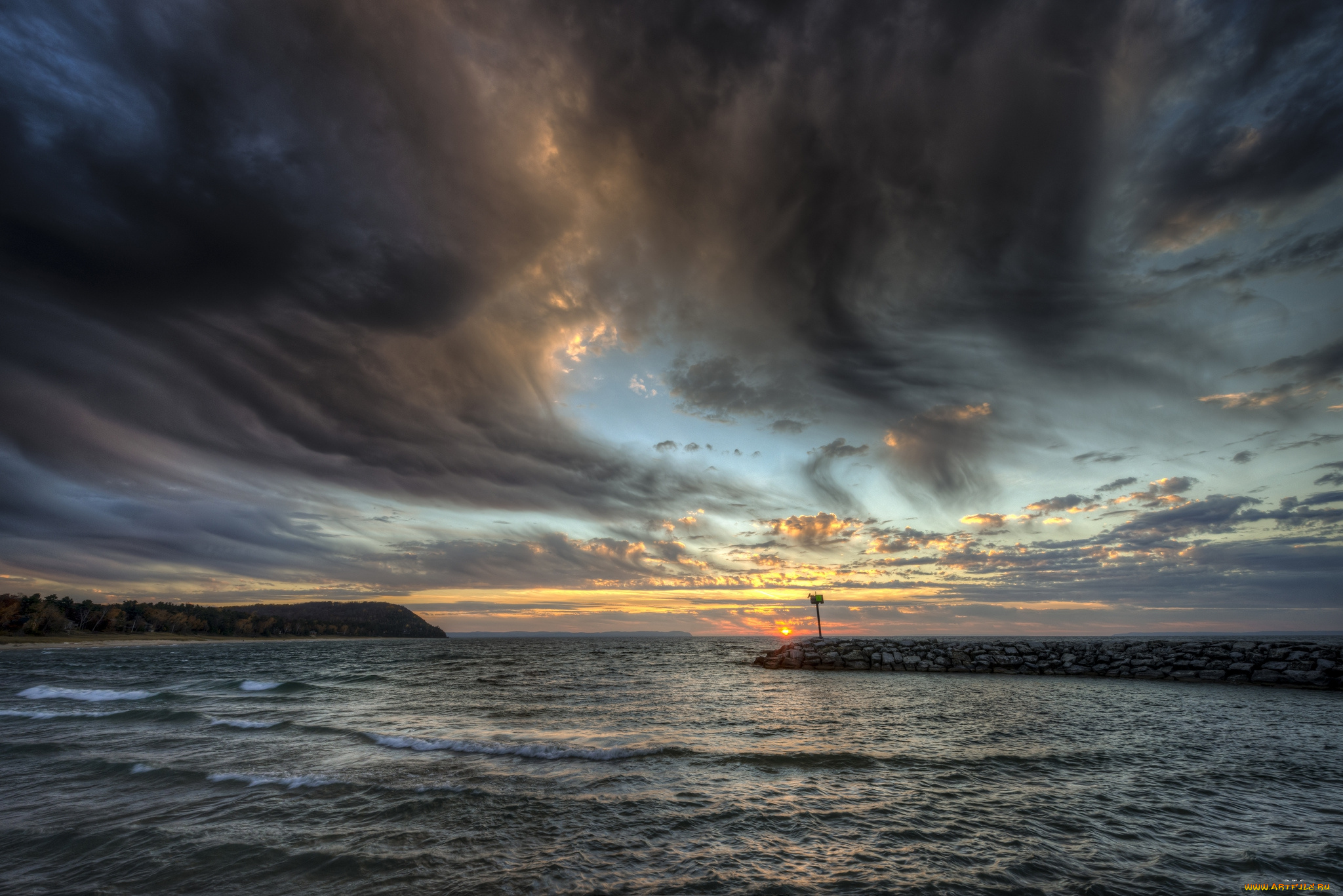 природа, моря, океаны, горизонт, океан, заря, тучи