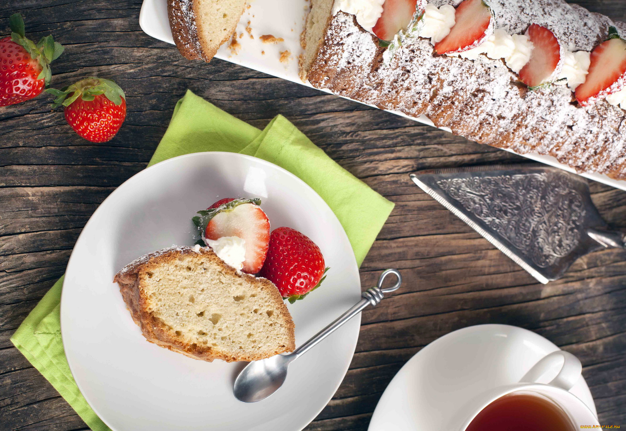 еда, пирожные, , кексы, , печенье, чай, пирог, клубника