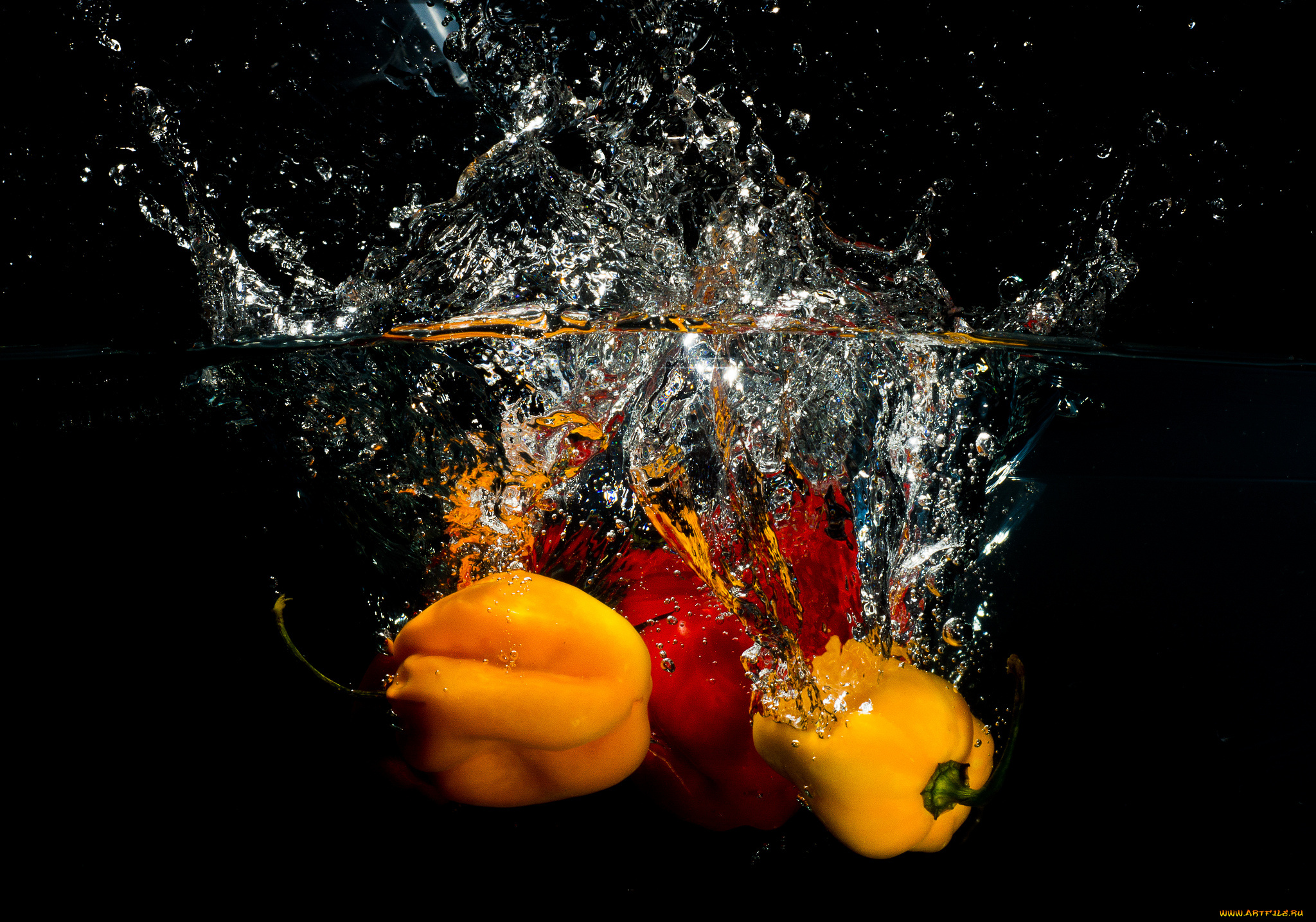 еда, перец, брызги, вода