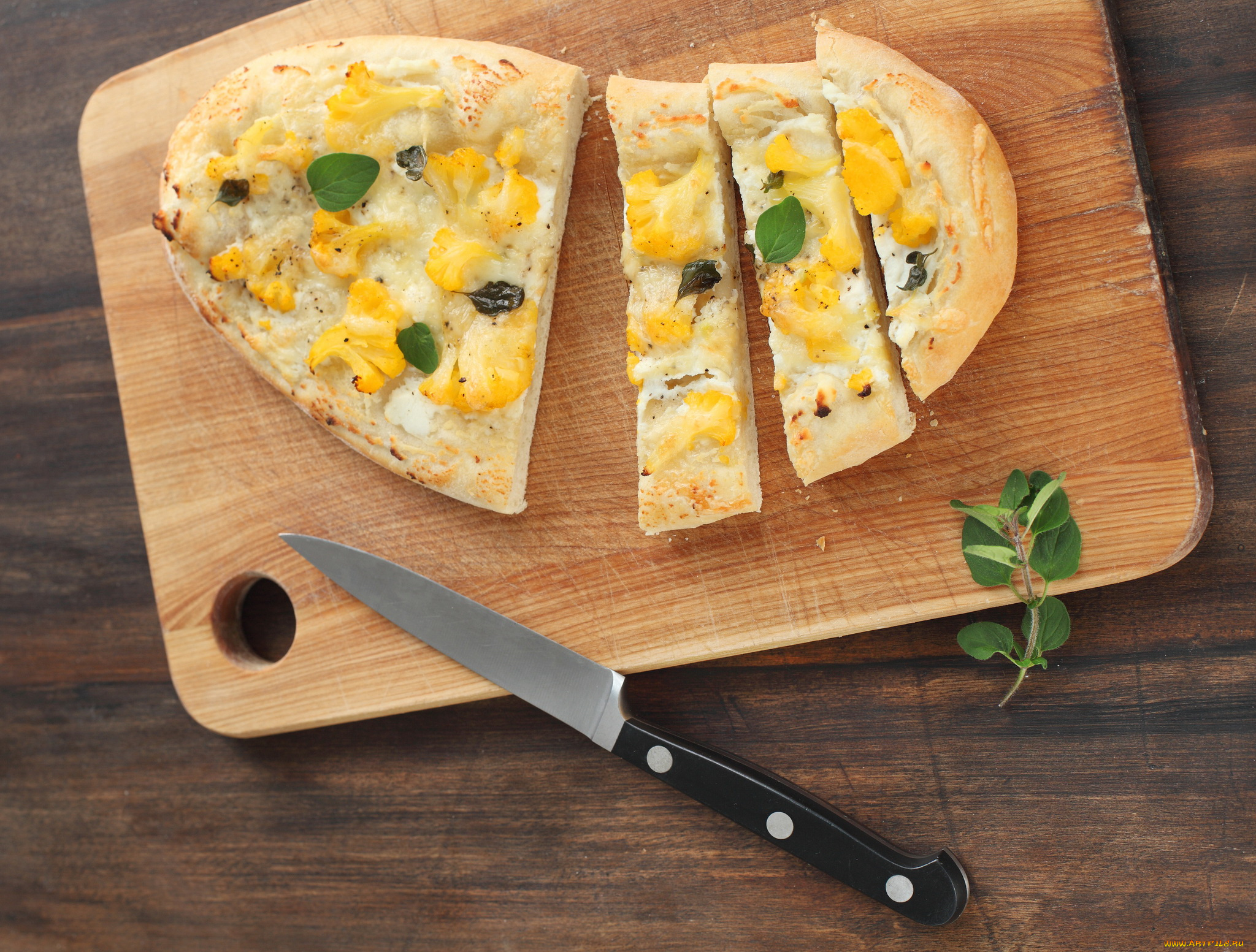 еда, пироги, доска, нож, пирог, мята