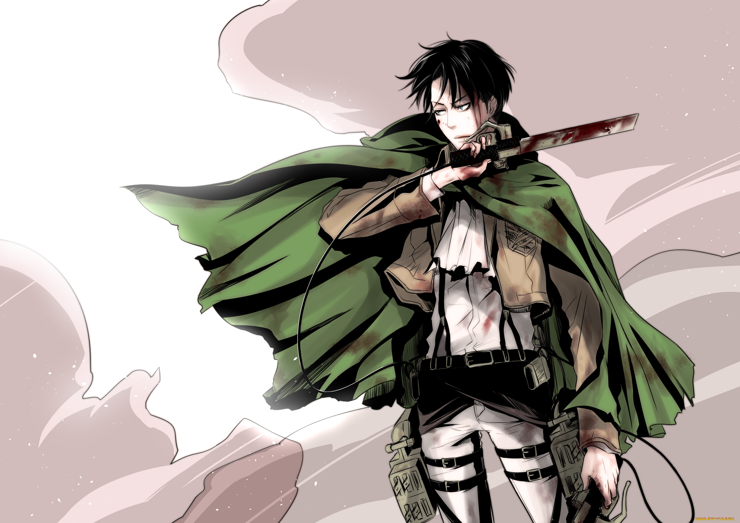 аниме, shingeki, no, kyojin, shingekino, kyojin, ветер, солдат, парень, touya101, art, клинки, кровь, жест, спокойствие, безразличие, rivaille