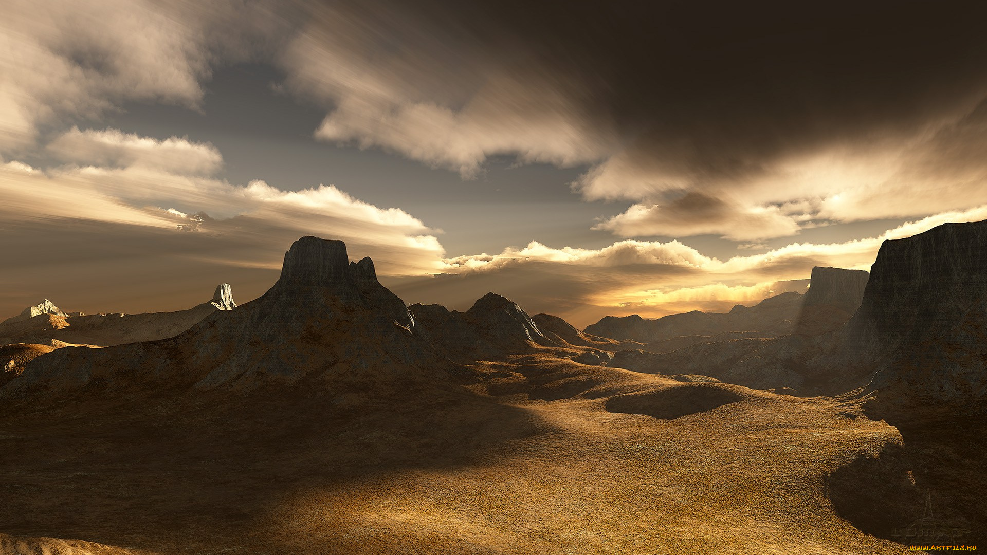 3д, графика, природа, , nature, облака, горы, вершины