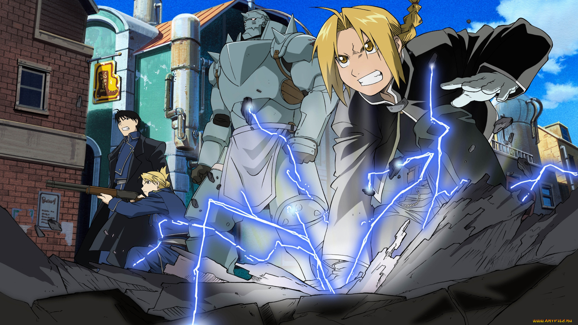 аниме, fullmetal, alchemist, riza, hawkeye, edward, elric, alphonse, fullmetal, alchemist, roy, mustang