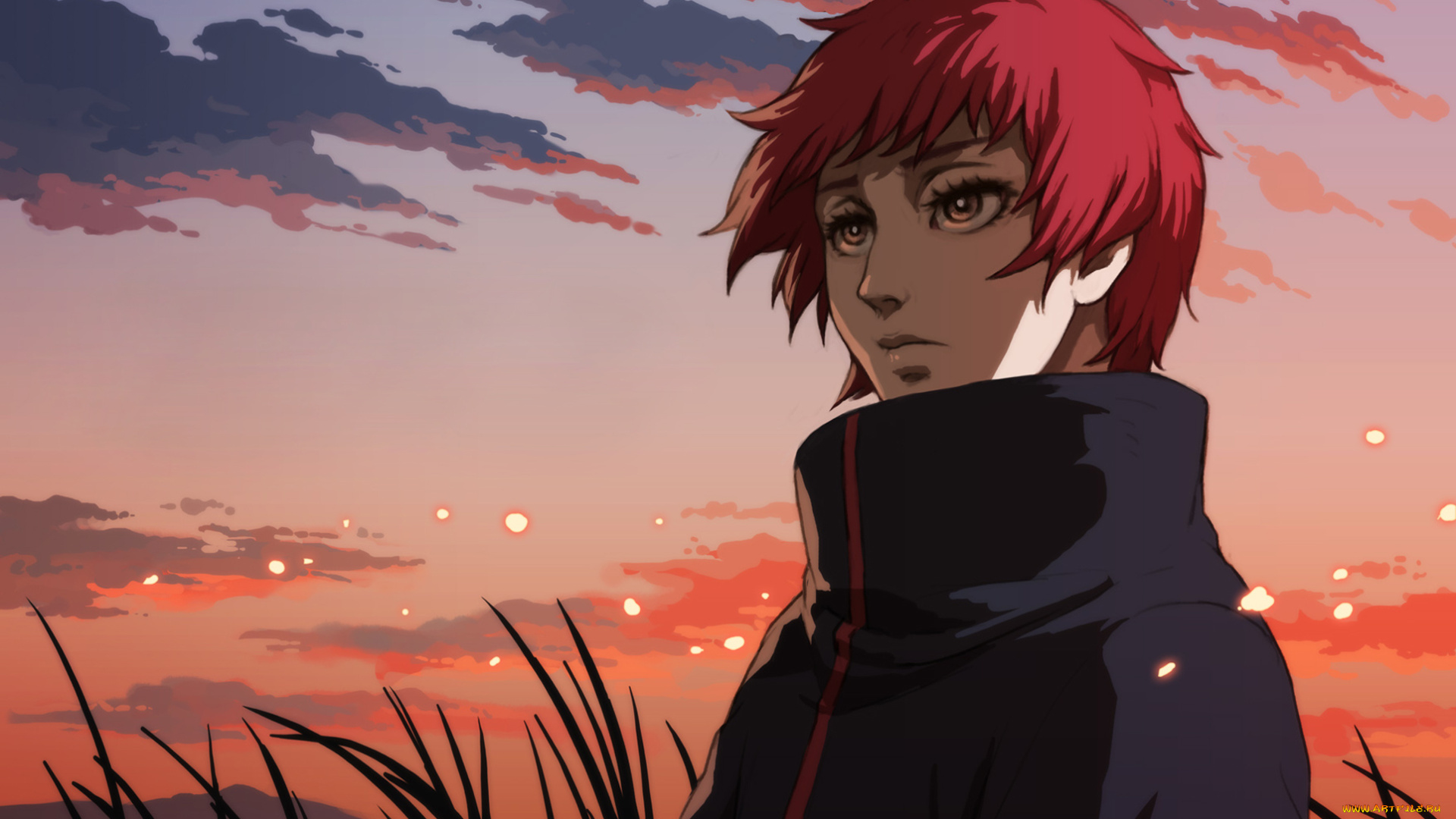 аниме, naruto, трава, закат, вечер, сасори, наруто, sasori