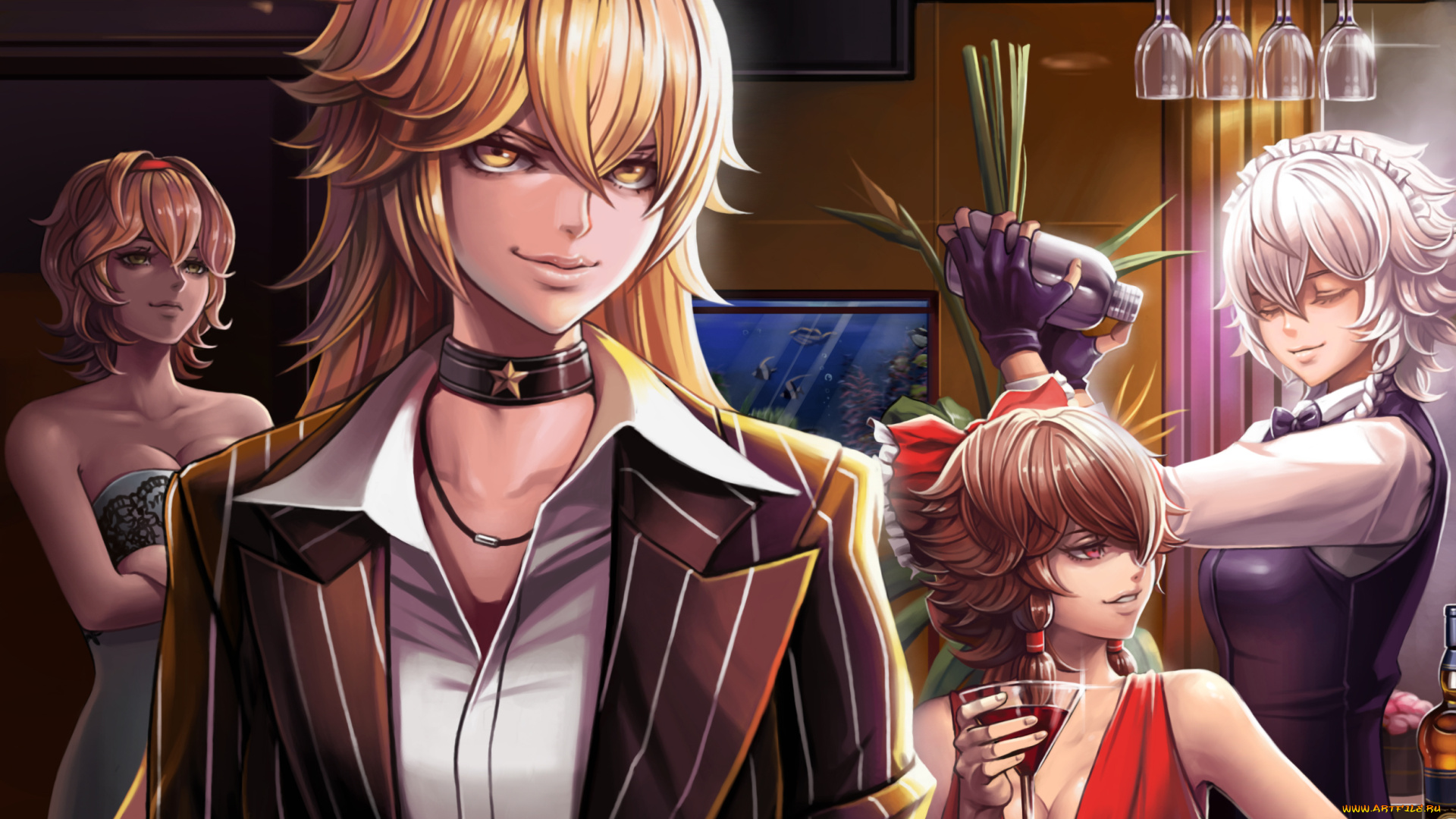 аниме, touhou, бармен, kirisame, marisa, izayoi, sakuya, alice, margatroid, hakurei, reimu, бар, девушки, арт, dantewontdie