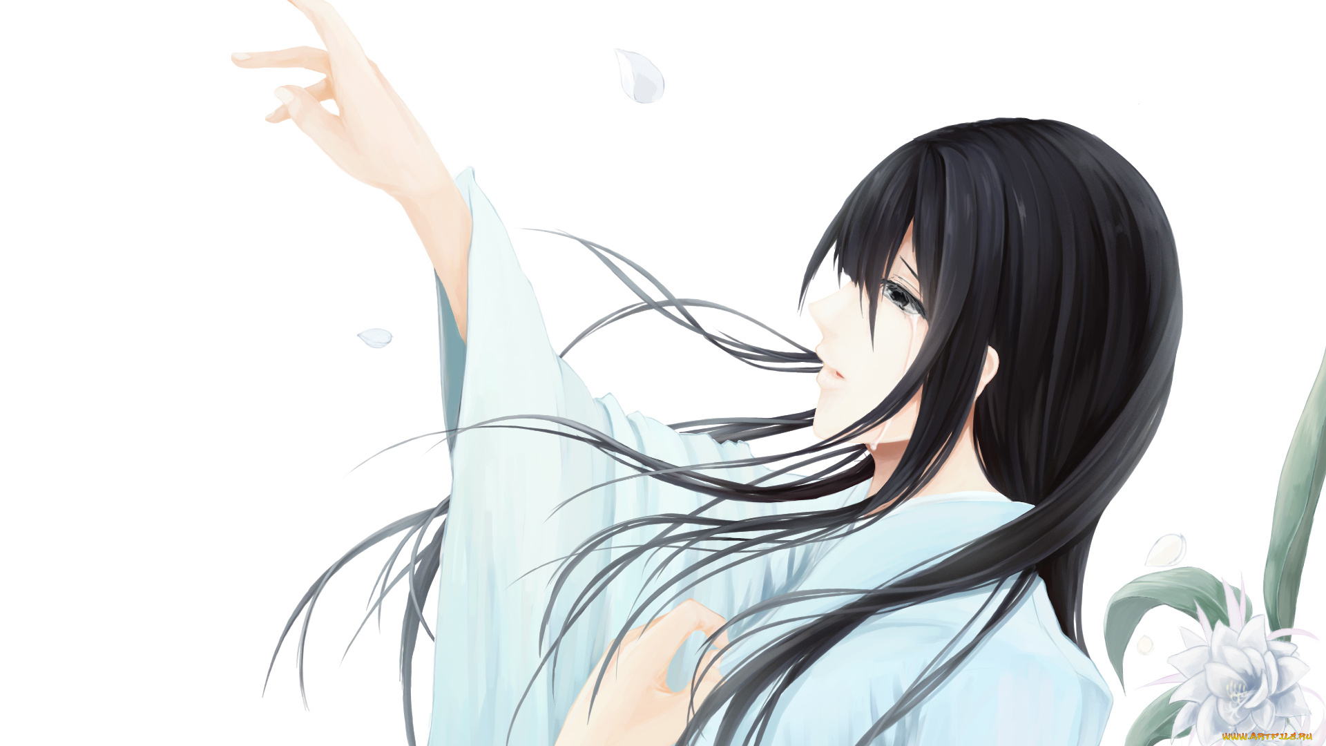 аниме, unknown, , другое, слезы, цветы, девушка