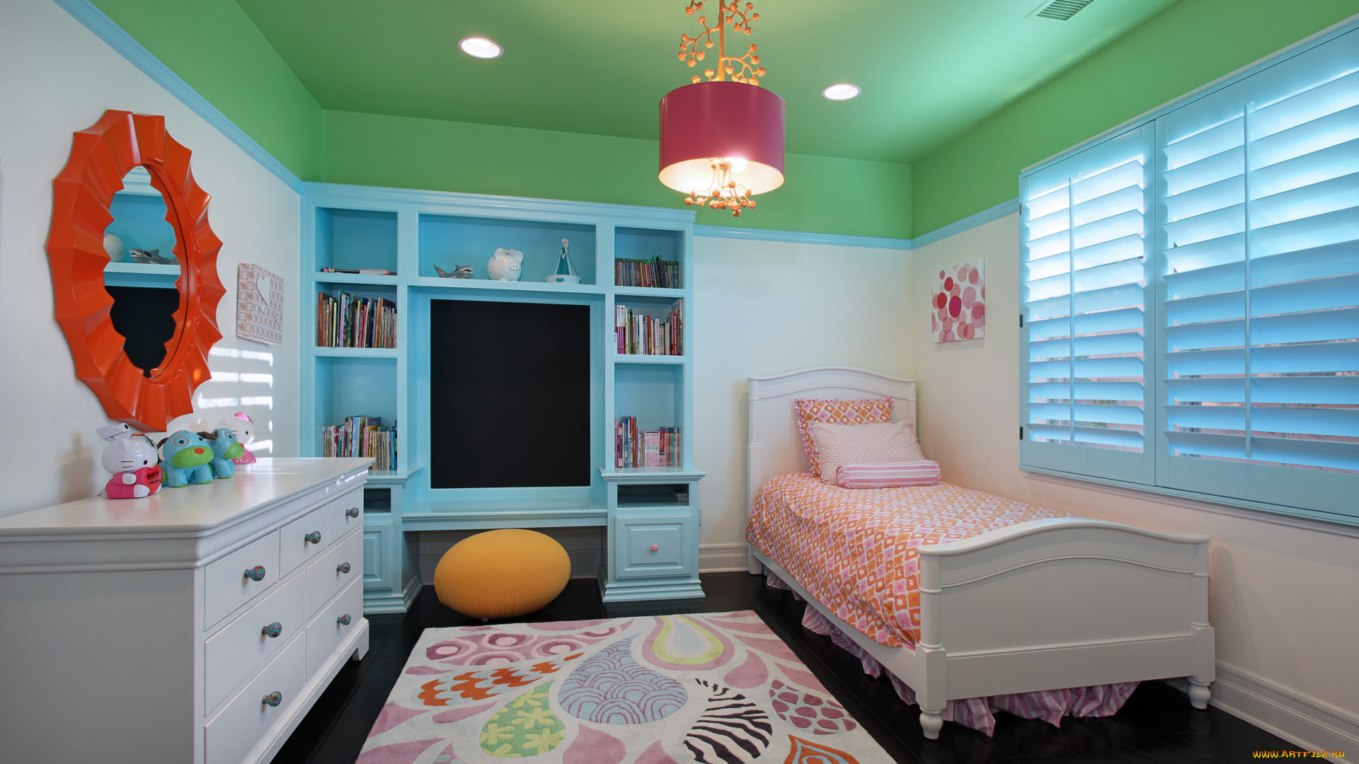 интерьер, детская, комната, кровать, дизайн, детская, секция, лампа, постель