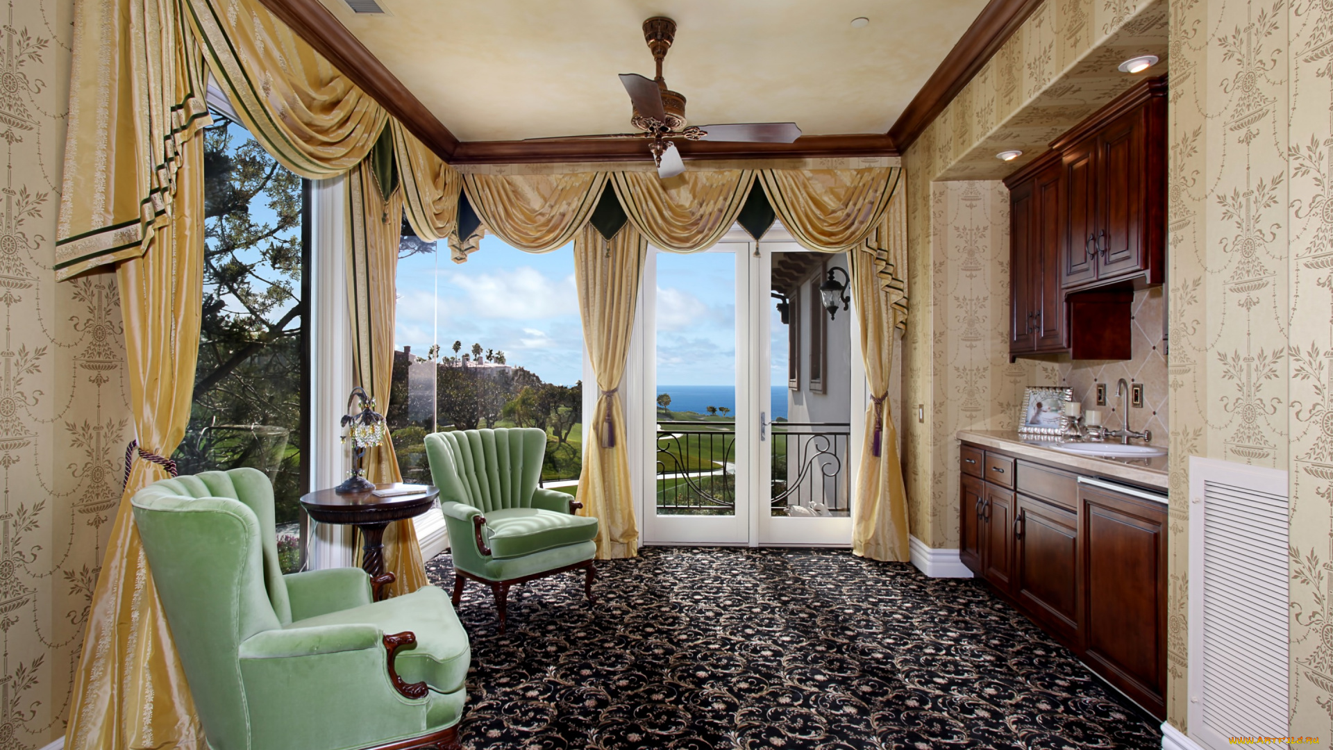 интерьер, гостиная, кресло, шторы, дизайн, фото