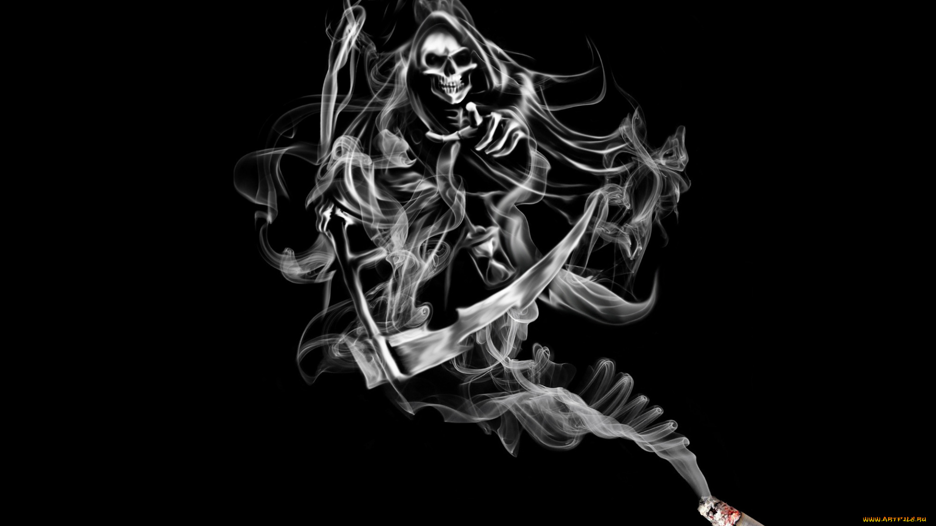 разное, компьютерный, дизайн, смерть, пепел, дым, сигарета, коса