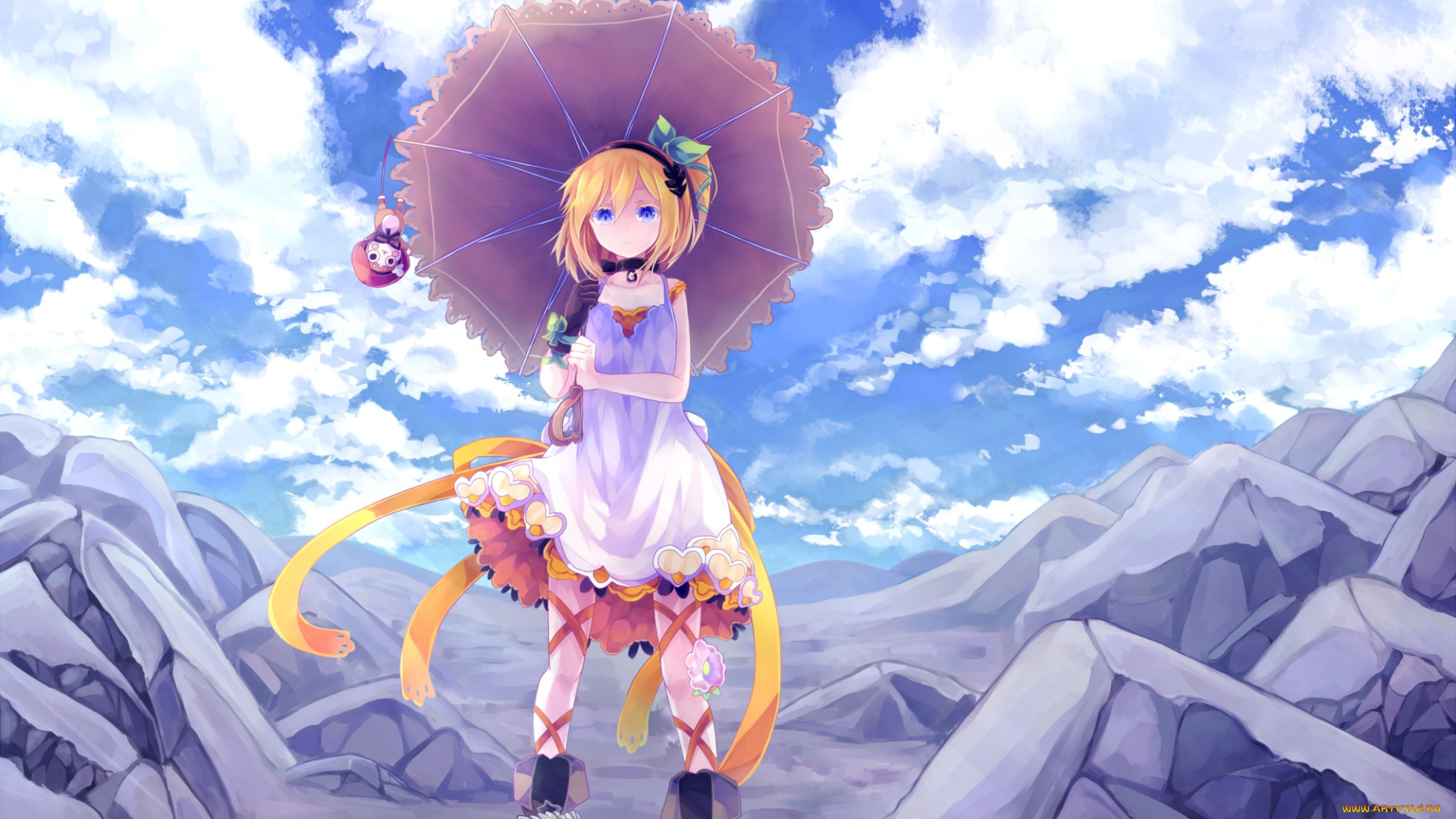 tales, of, zestiria, аниме, unknown, , другое, блондинка, девушка, арт, nyowaa417, noa, edna, tales, of, zestiria, облака, небо, зонт, взгляд