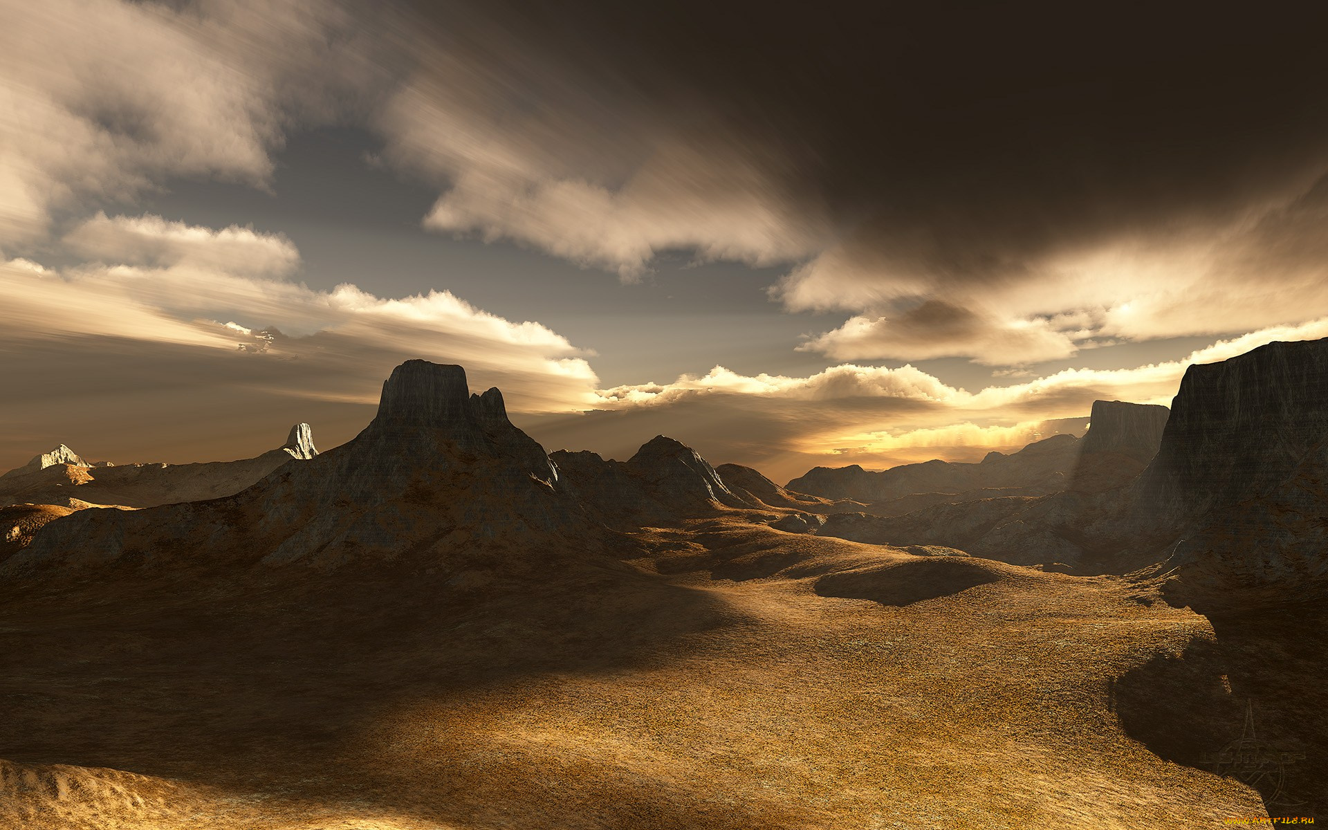 3д, графика, природа, , nature, облака, горы, вершины