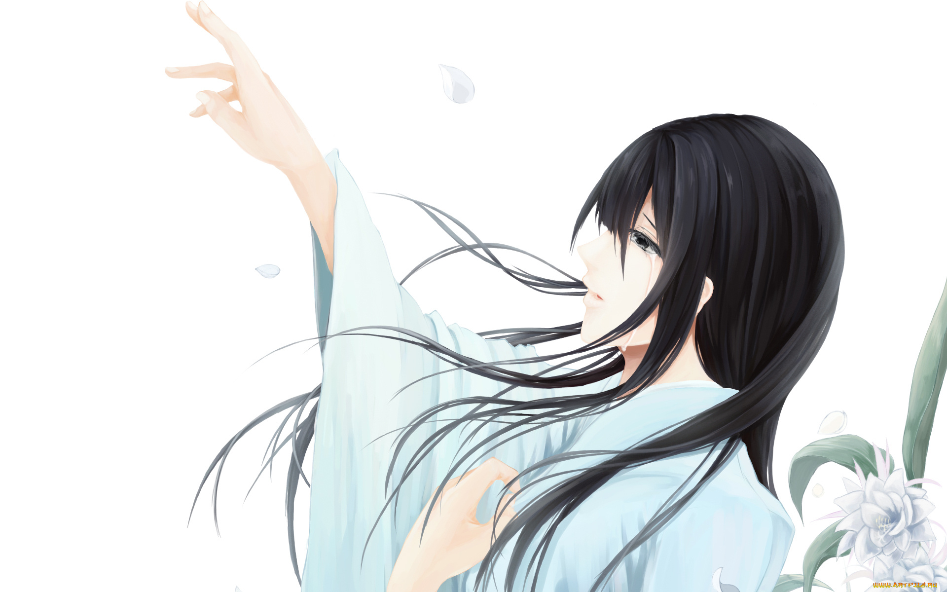 аниме, unknown, , другое, слезы, цветы, девушка