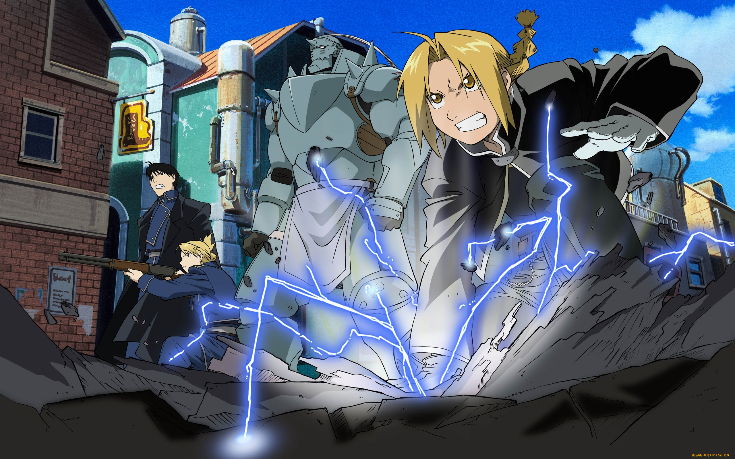 аниме, fullmetal, alchemist, riza, hawkeye, edward, elric, alphonse, fullmetal, alchemist, roy, mustang