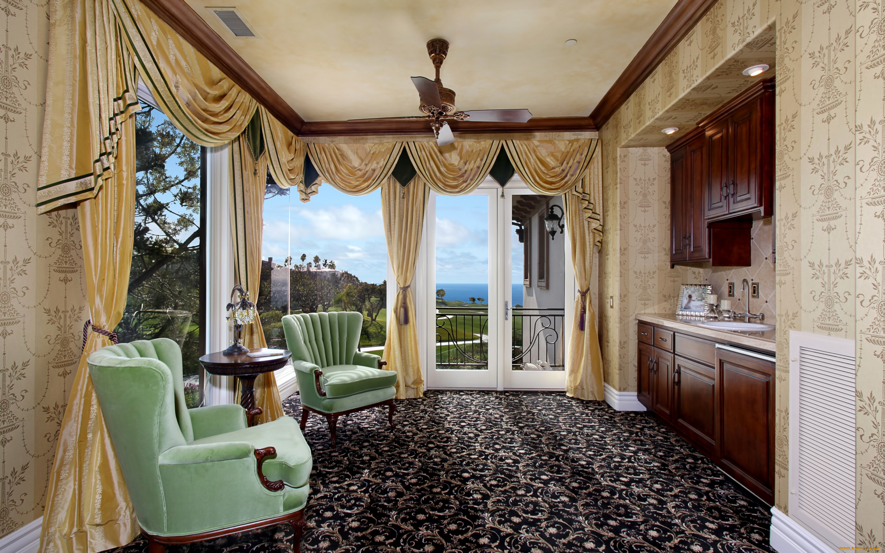 интерьер, гостиная, кресло, шторы, дизайн, фото