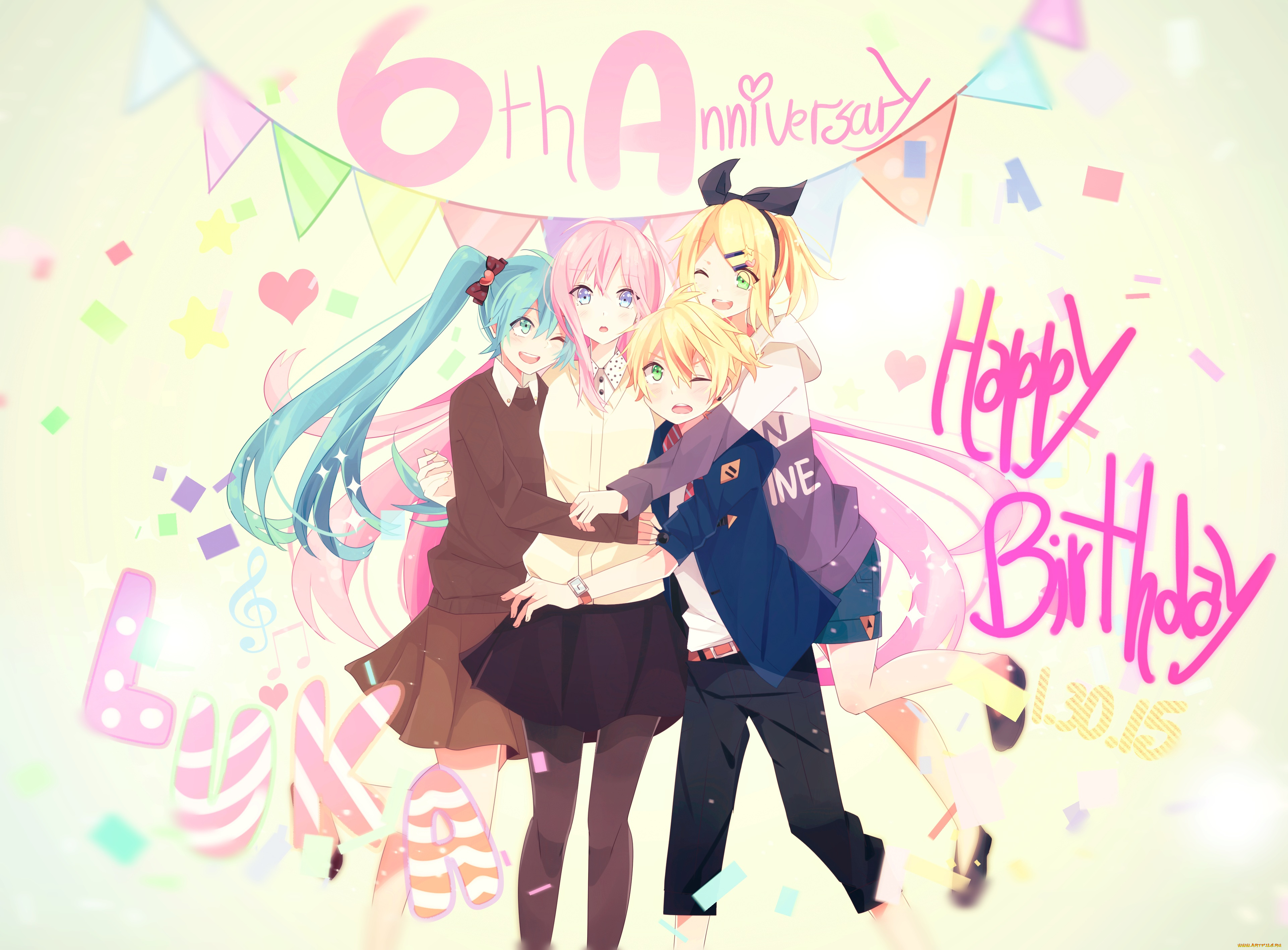 аниме, vocaloid, kagamine, len, hatsune, miku, парень, девушки, арт, megurine, luka, yui22, rin