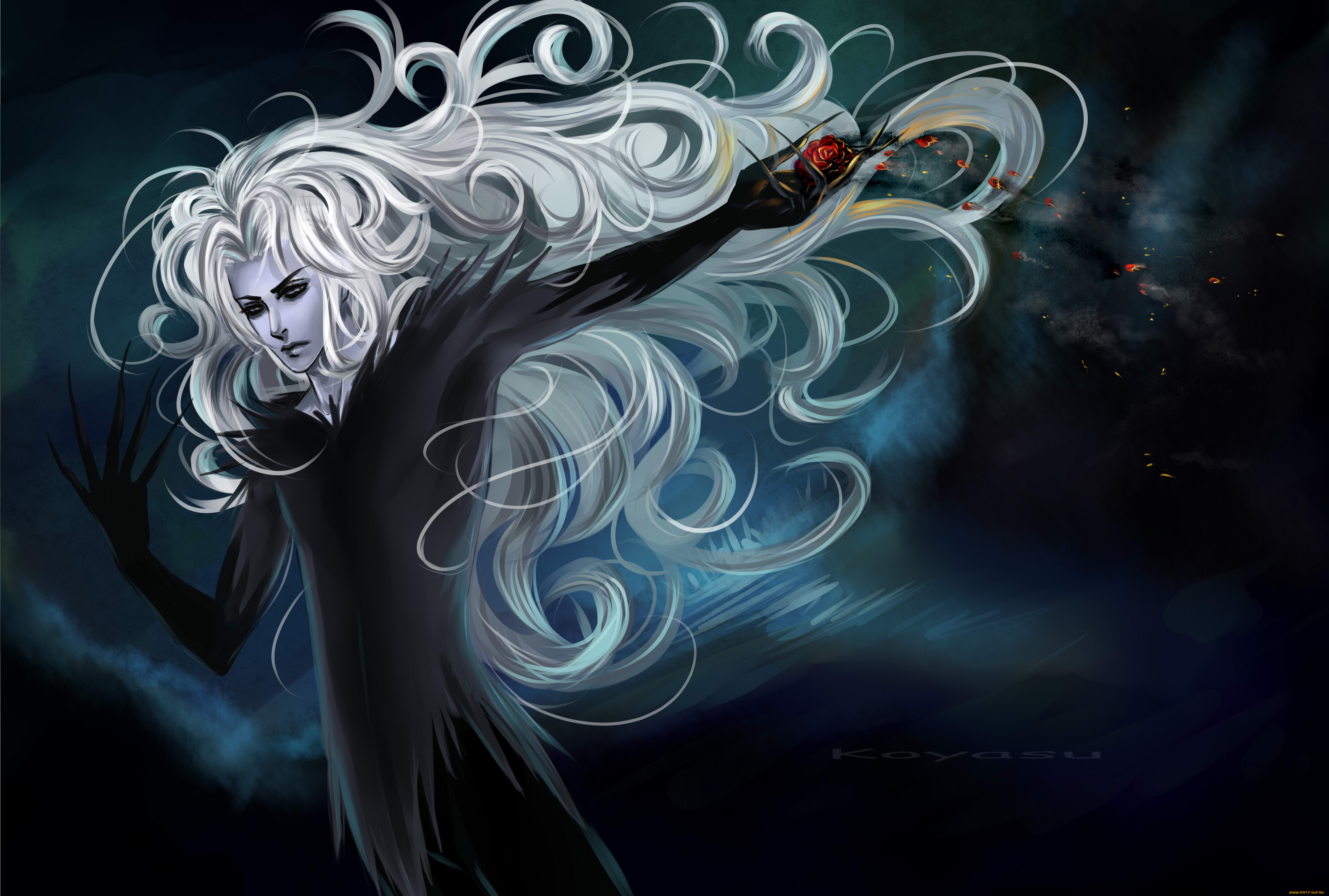 рисованное, -, , , аниме, когти, волосы, кровь, парень