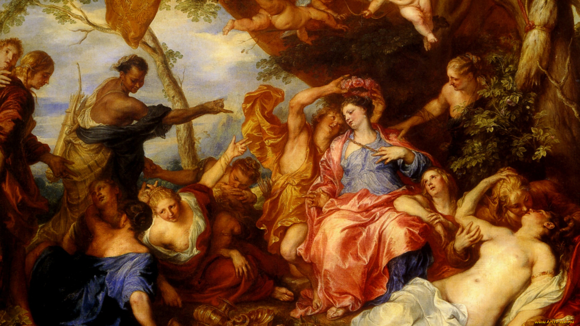 antoine, van, dyck, -, amaryllis, et, mirtillo, , huile, sur, toile, рисованное, antoine, van, dyck, люди, купидоны, амуры, книга