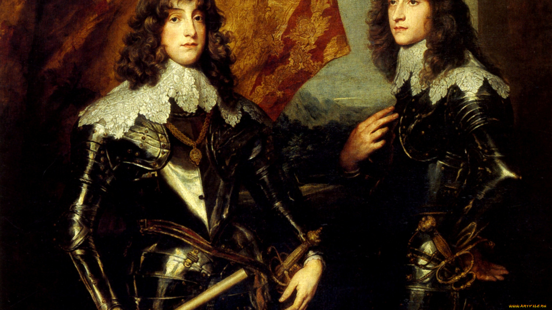 antoine, van, dyck, -, le, prince, charles, louis, electeur, palatin, et, son, frere, le, prince, rupert, du, palatin, рисованное, antoine, van, dyck