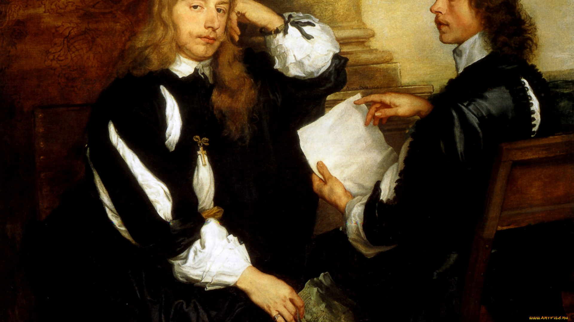 antoine, van, dyck, -, thomas, killigrew, avec, un, compagnon, , huile, sur, toile, рисованное, antoine, van, dyck, бумаги, камзол, мужчины